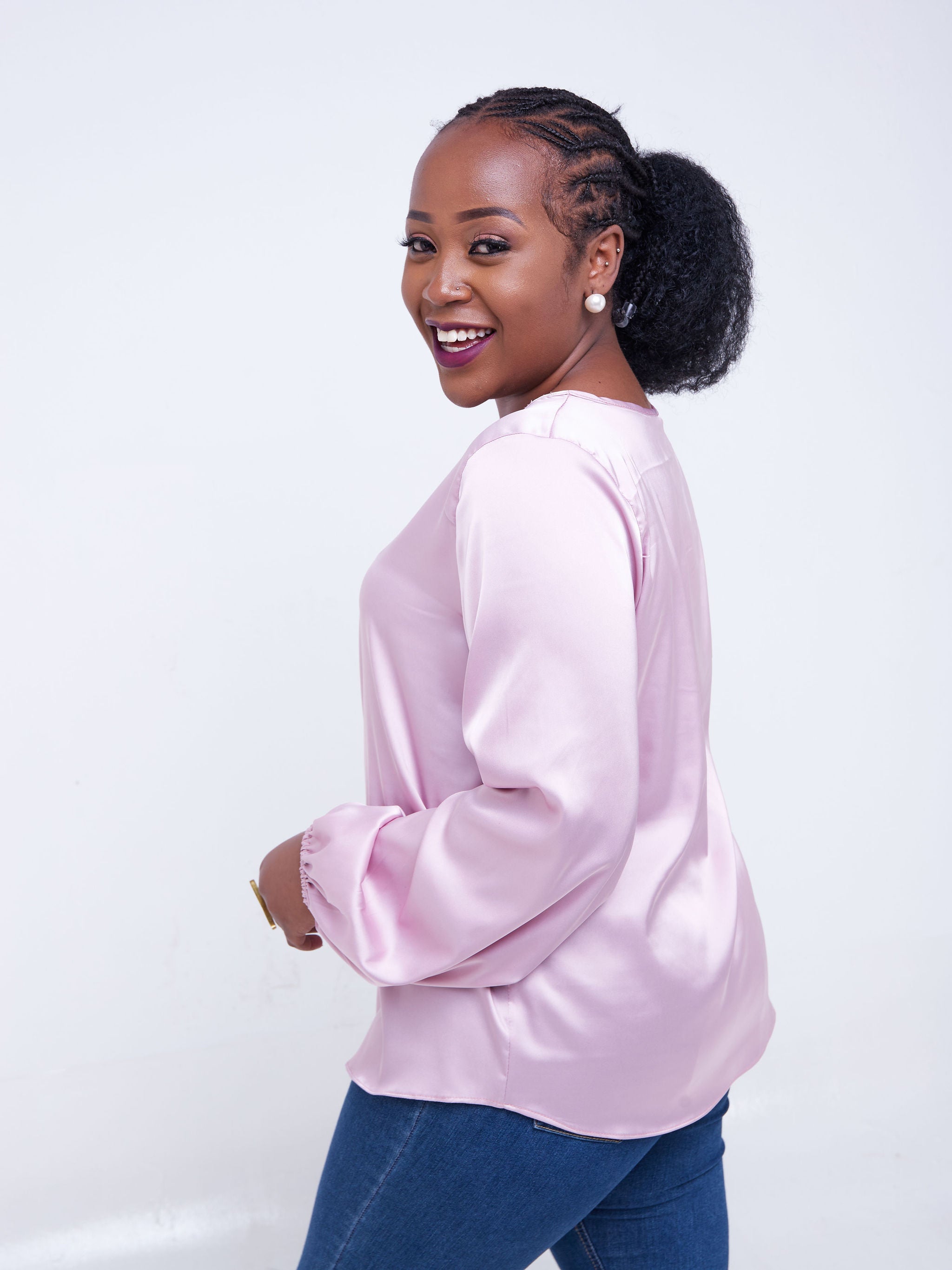 Vivo Basic Satin Bishop Sleeved Top - Peach