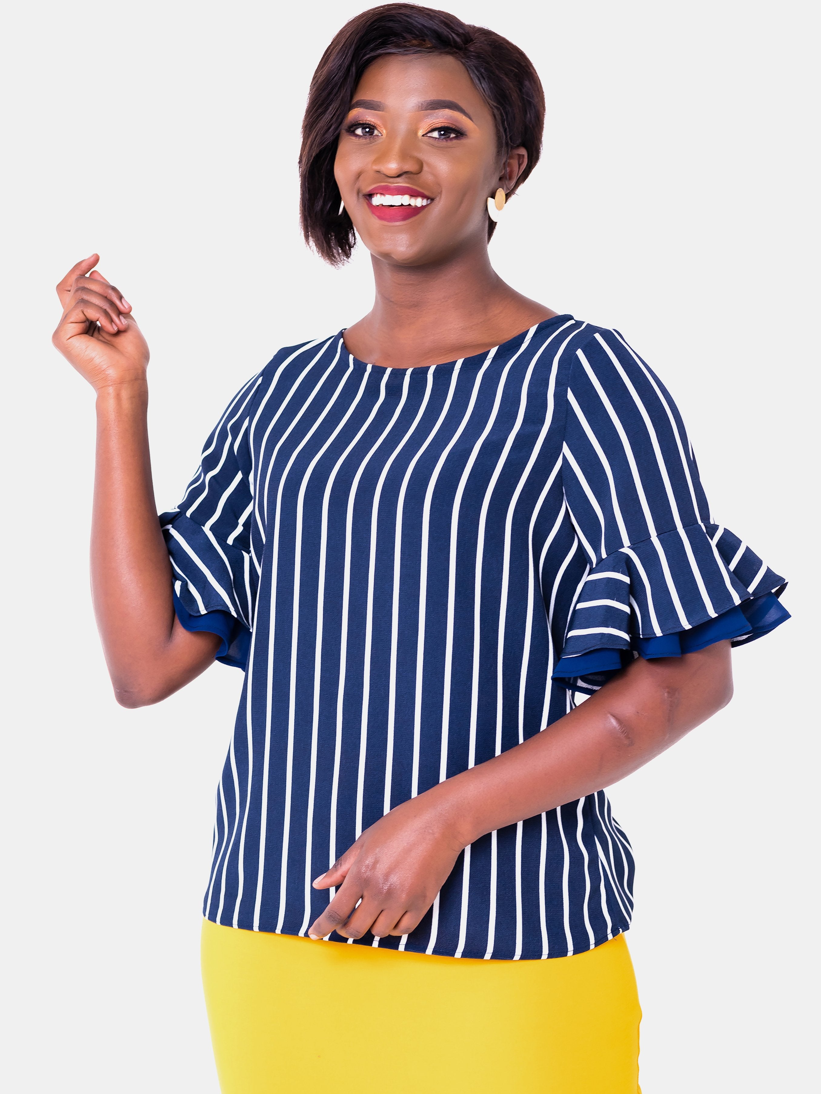 Vivo Zawadi Chiffon Top - Navy Print - Shop Zetu