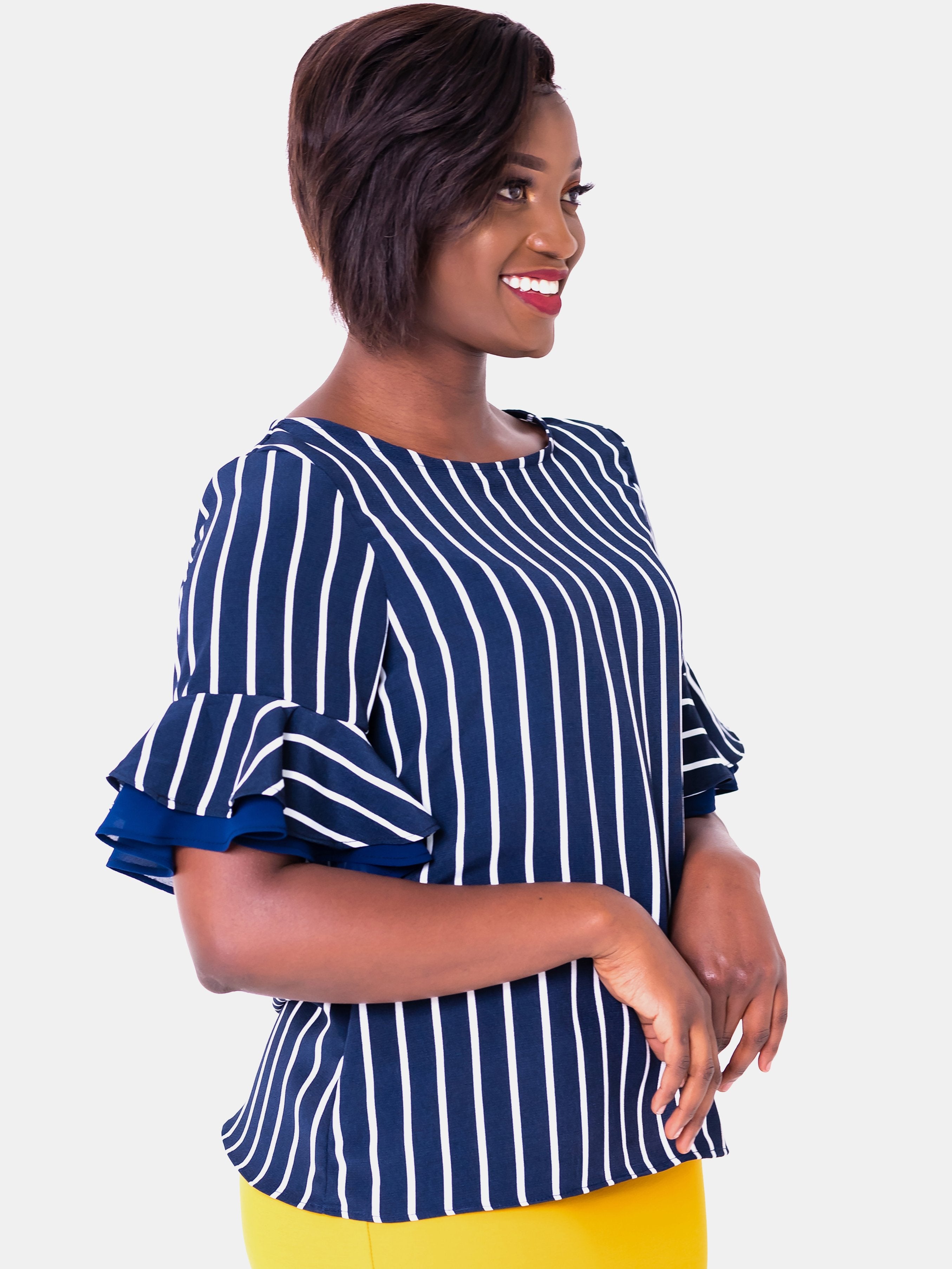 Vivo Zawadi Chiffon Top - Navy Print - Shop Zetu