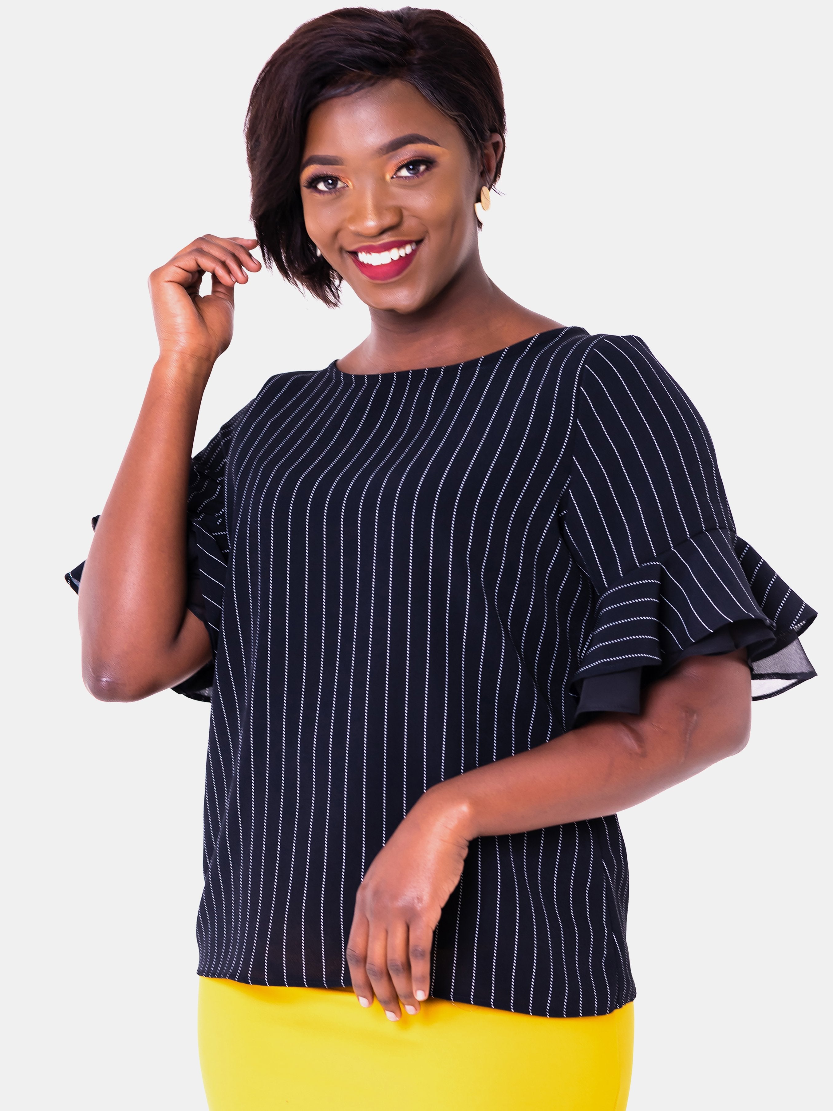 Vivo Zawadi Chiffon Top - Black Print - Shop Zetu