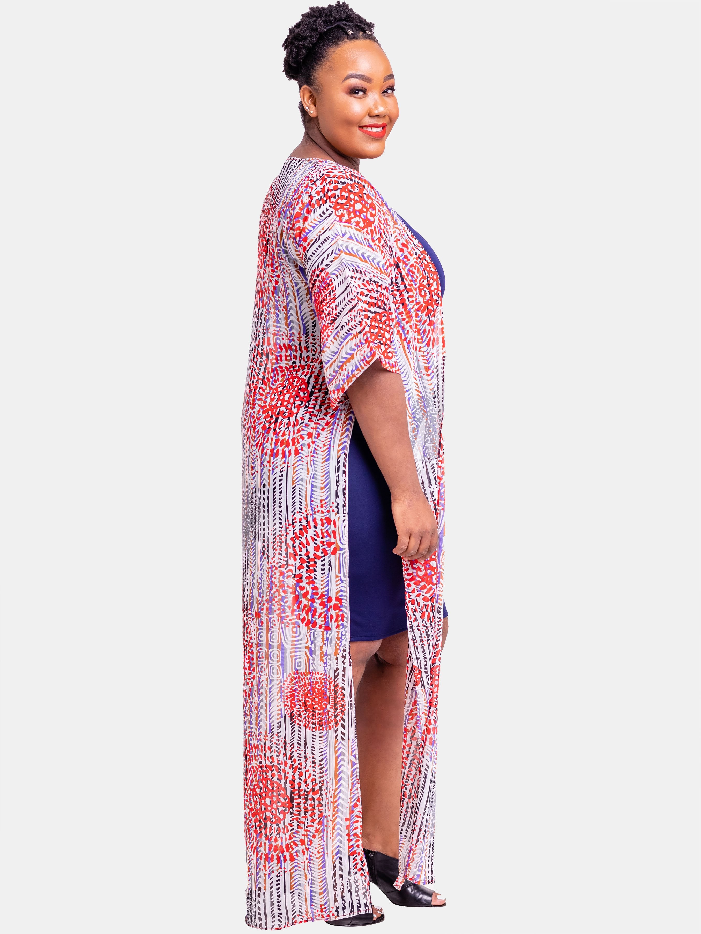 Vivo Nandi High Slit kimono - Pink Print - Shop Zetu