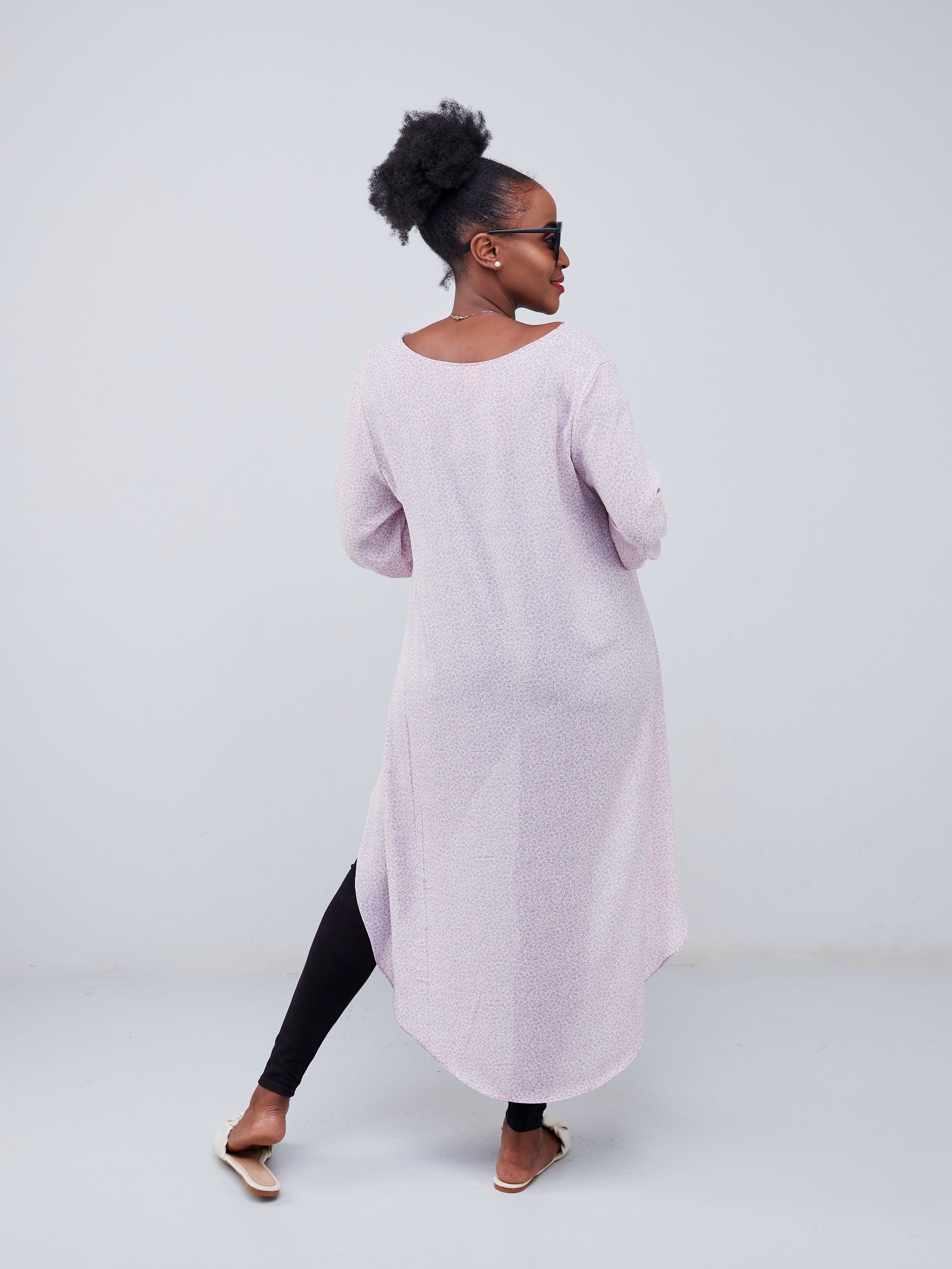 Vivo Basic Nalia High-low Chiffon Top - Light Pink / Lilac Floral Print