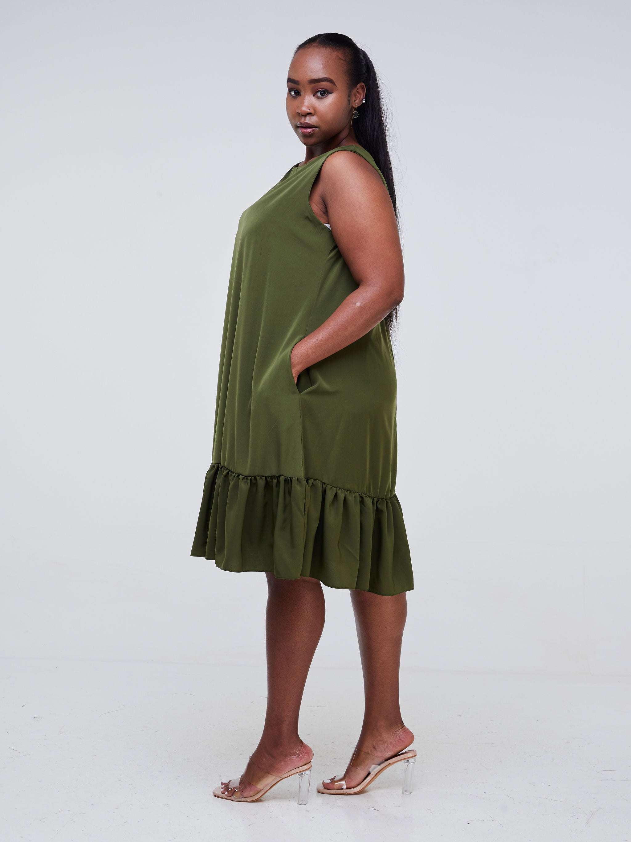 Vivo Dalia Sleeveless Gathered Tent Dress Hunters Green Vivo Fashion Group Kenya