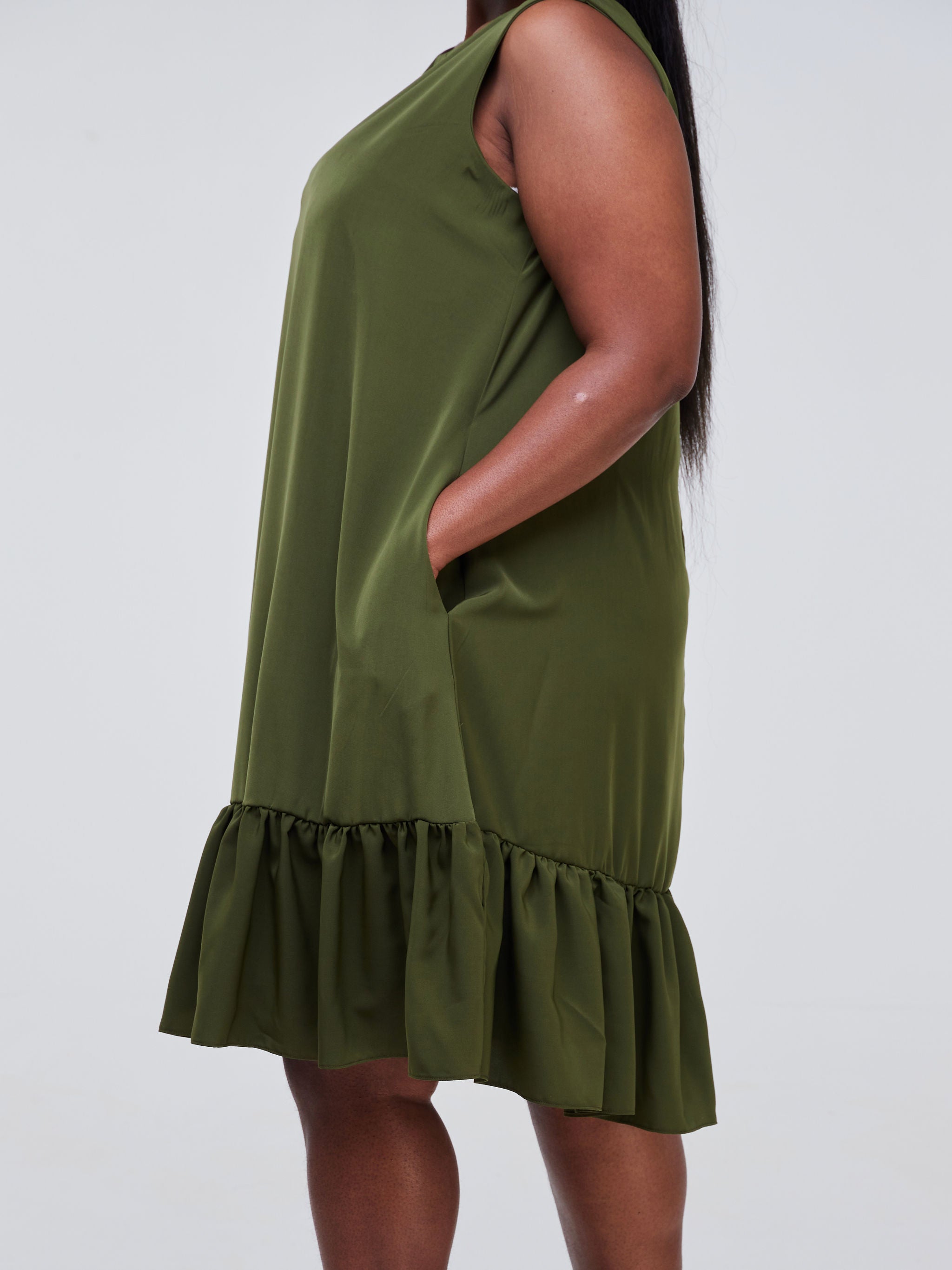 Vivo Dalia Sleeveless Gathered Tent Dress - Hunters Green