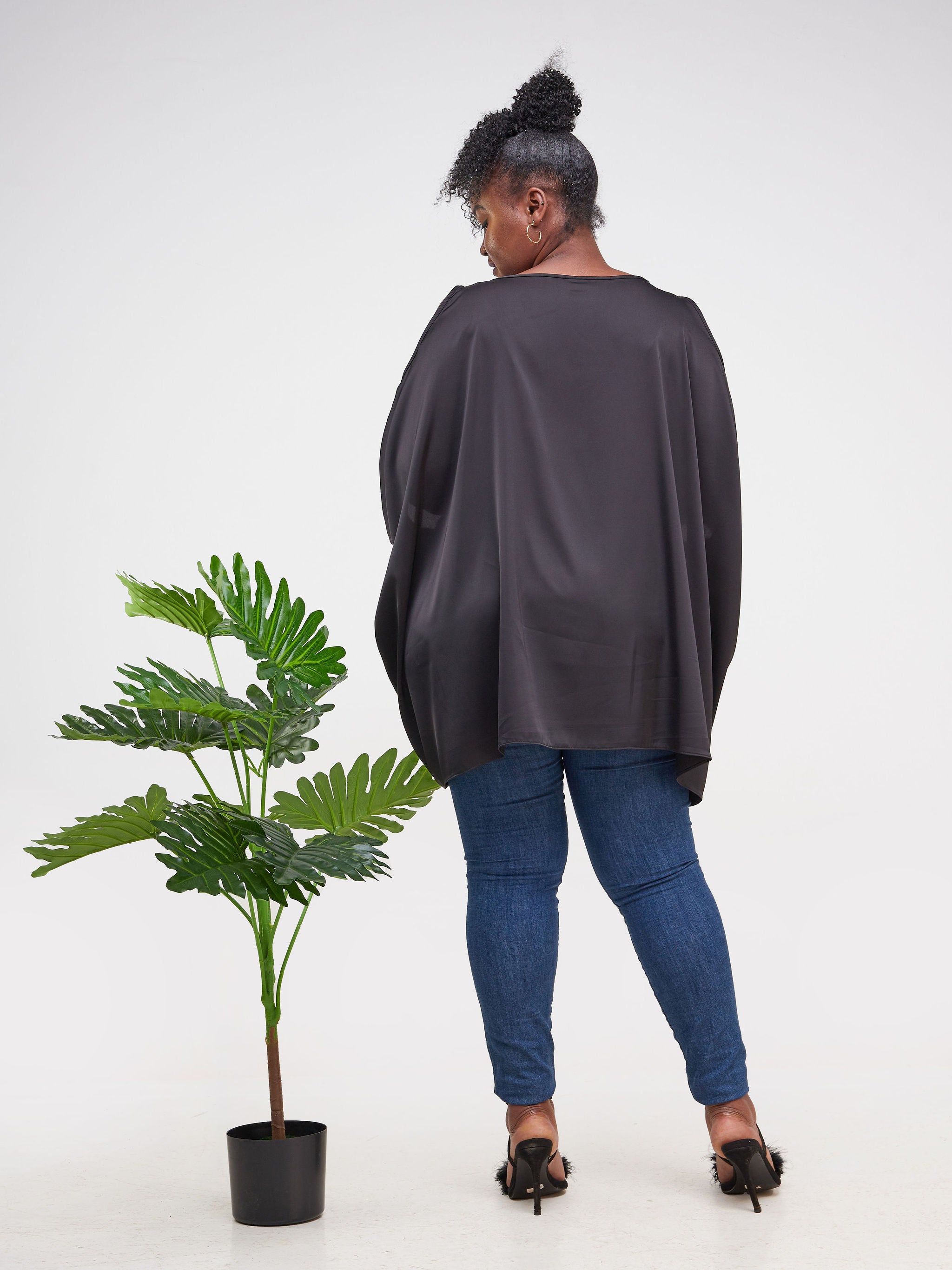 Vivo Asika Satin Cold Shoulder Top - Black