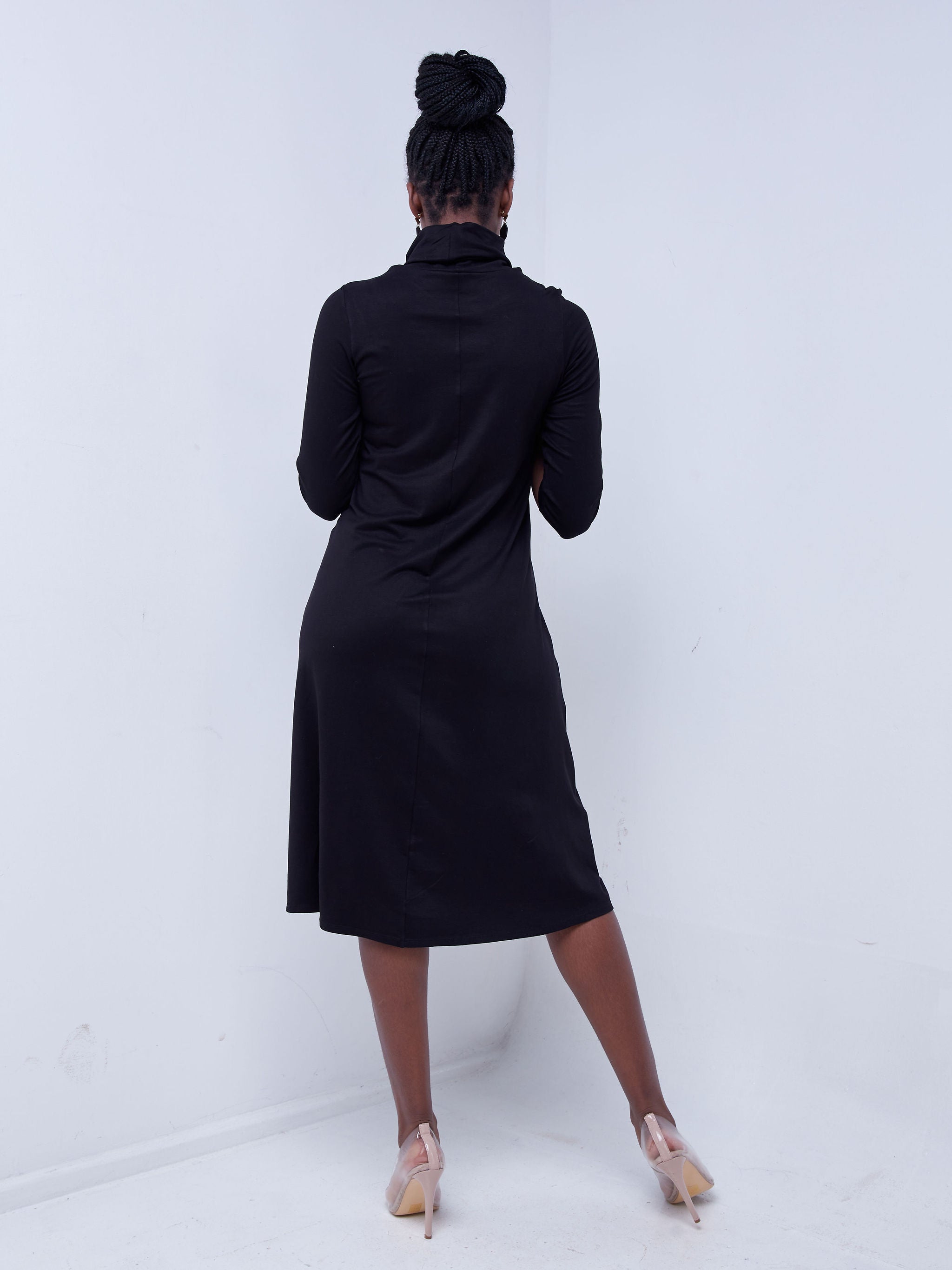 Vivo Basic Cowl High Low Dress - Black