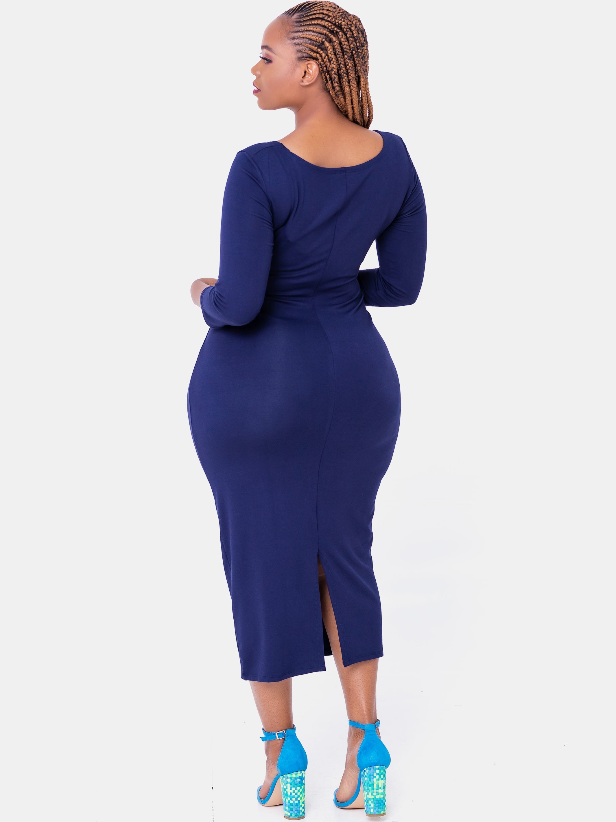 Vivo Basic 3/4 Sleeve Kim Bodycon Dress - Navy Blue