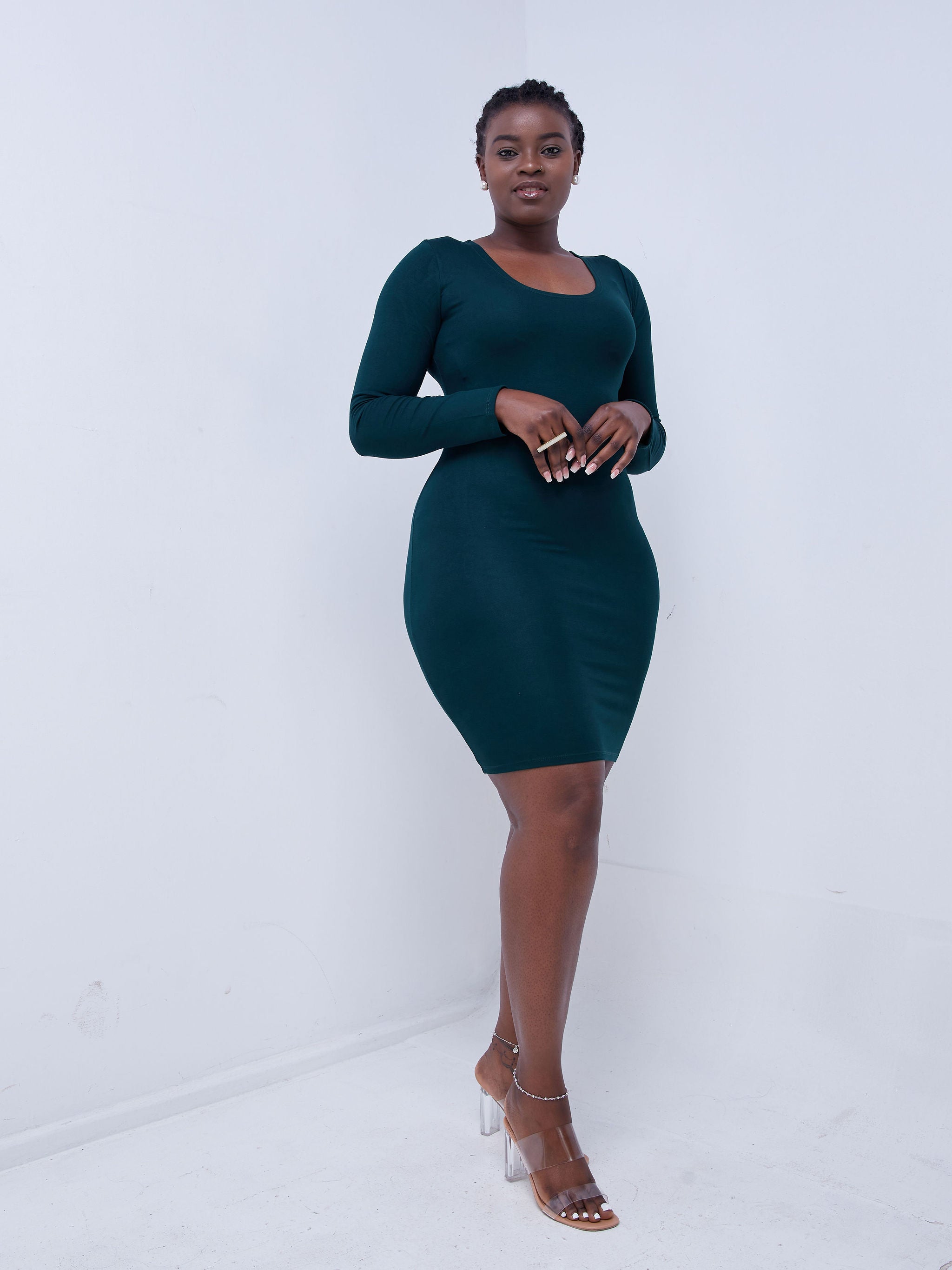 Zoya Basic Long Sleeve Bodycon Dark Green Vivo Fashion Group Kenya