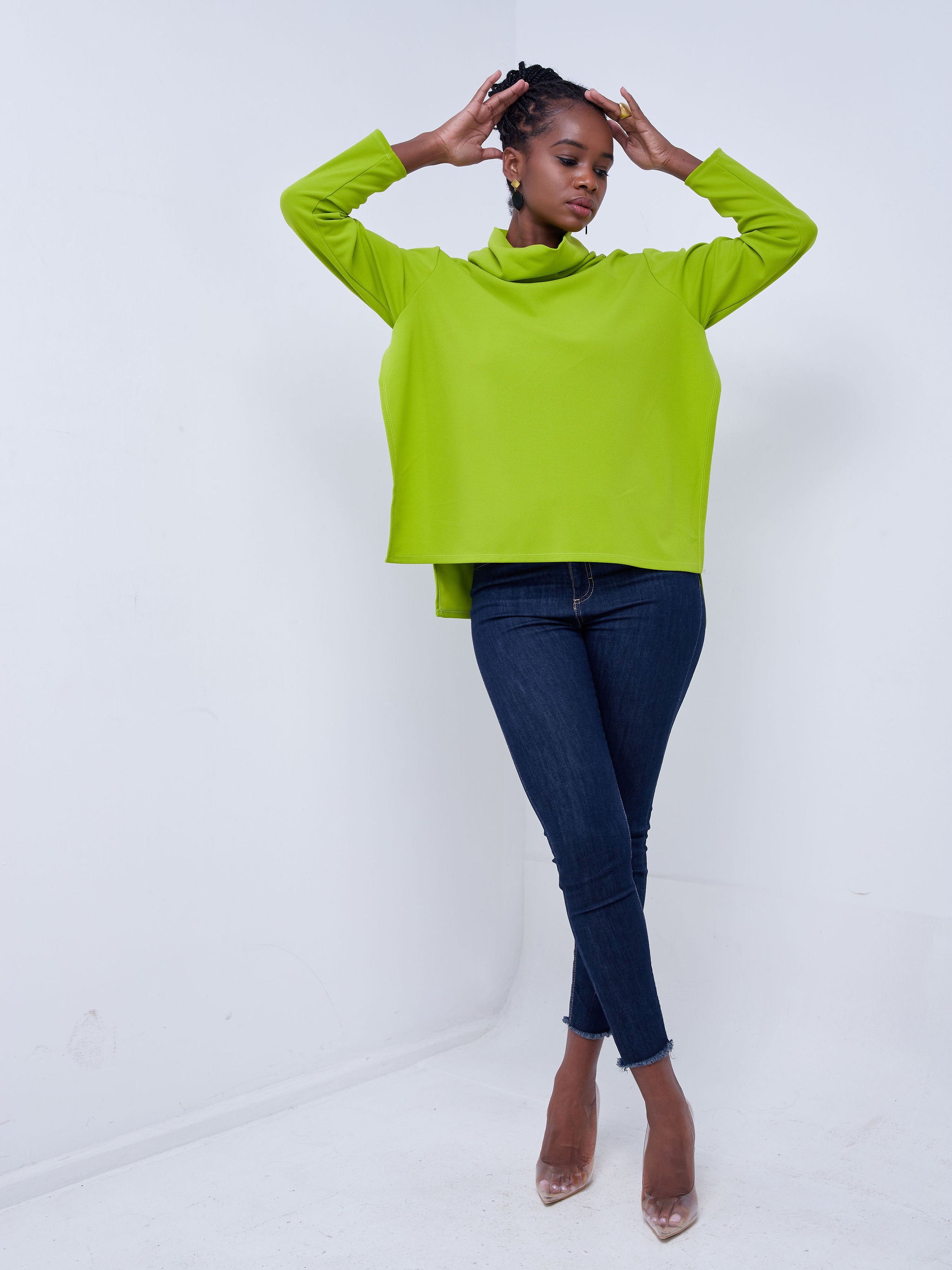 Vivo Basic Cowl Side Slit Top - Lime Green