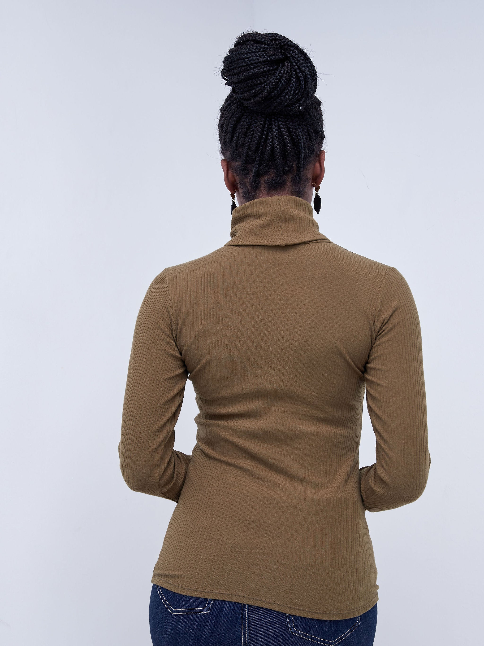 Vivo Basic Ribbed Turtleneck Top - Hunters Green