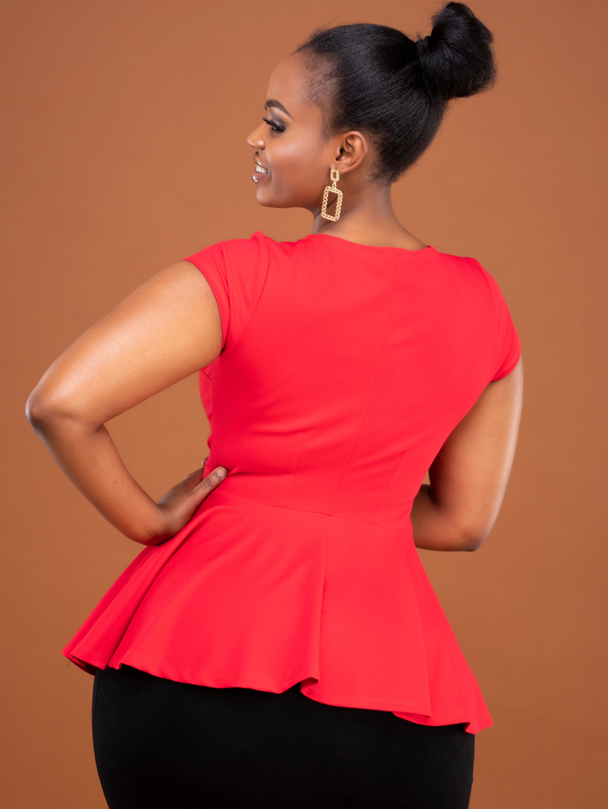 Vivo Furaha Peplum Top - Red
