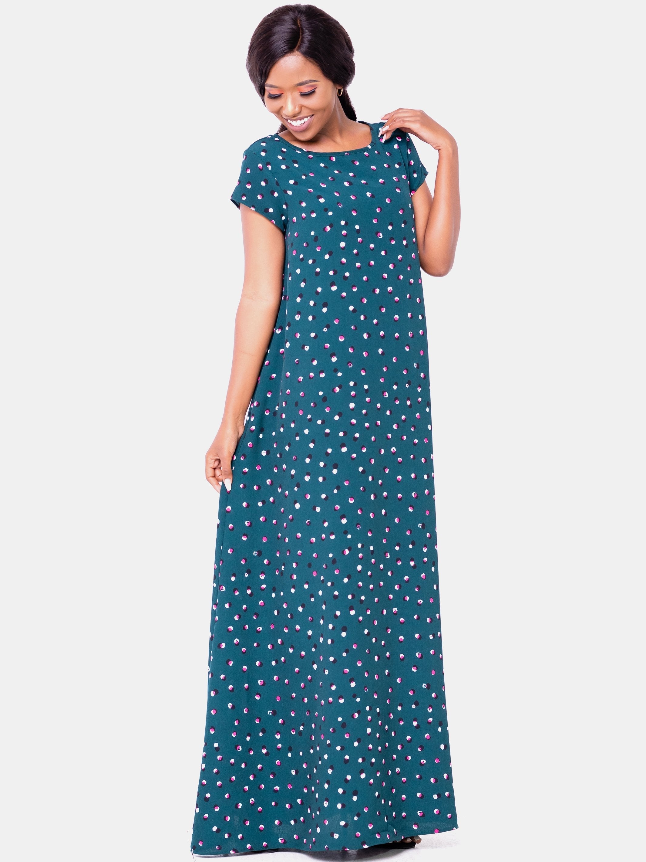 Vivo Ayo Tent Maxi Dress - Dark Green Print - Shop Zetu