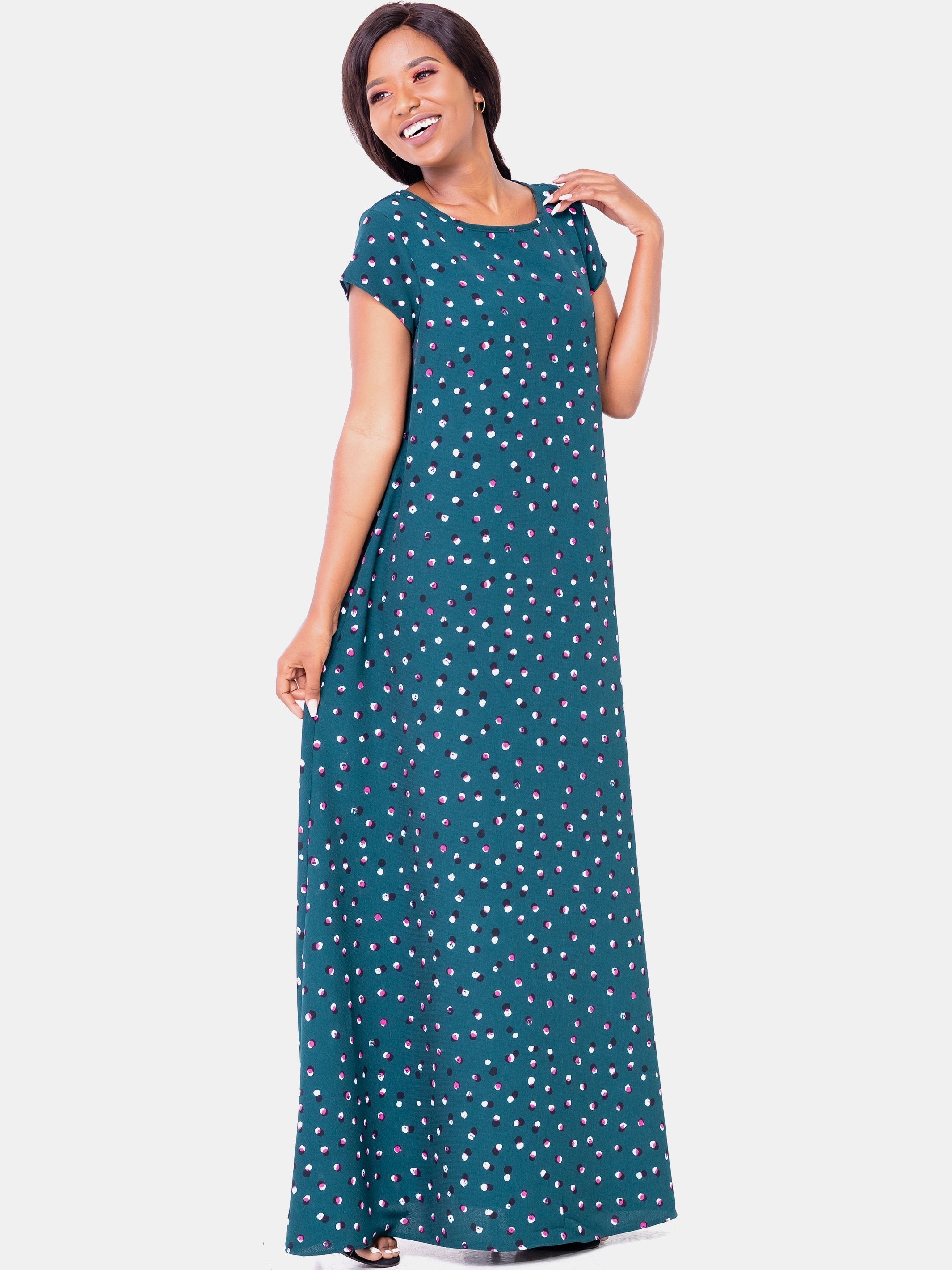 Vivo Ayo Tent Maxi Dress - Dark Green Print - Shop Zetu