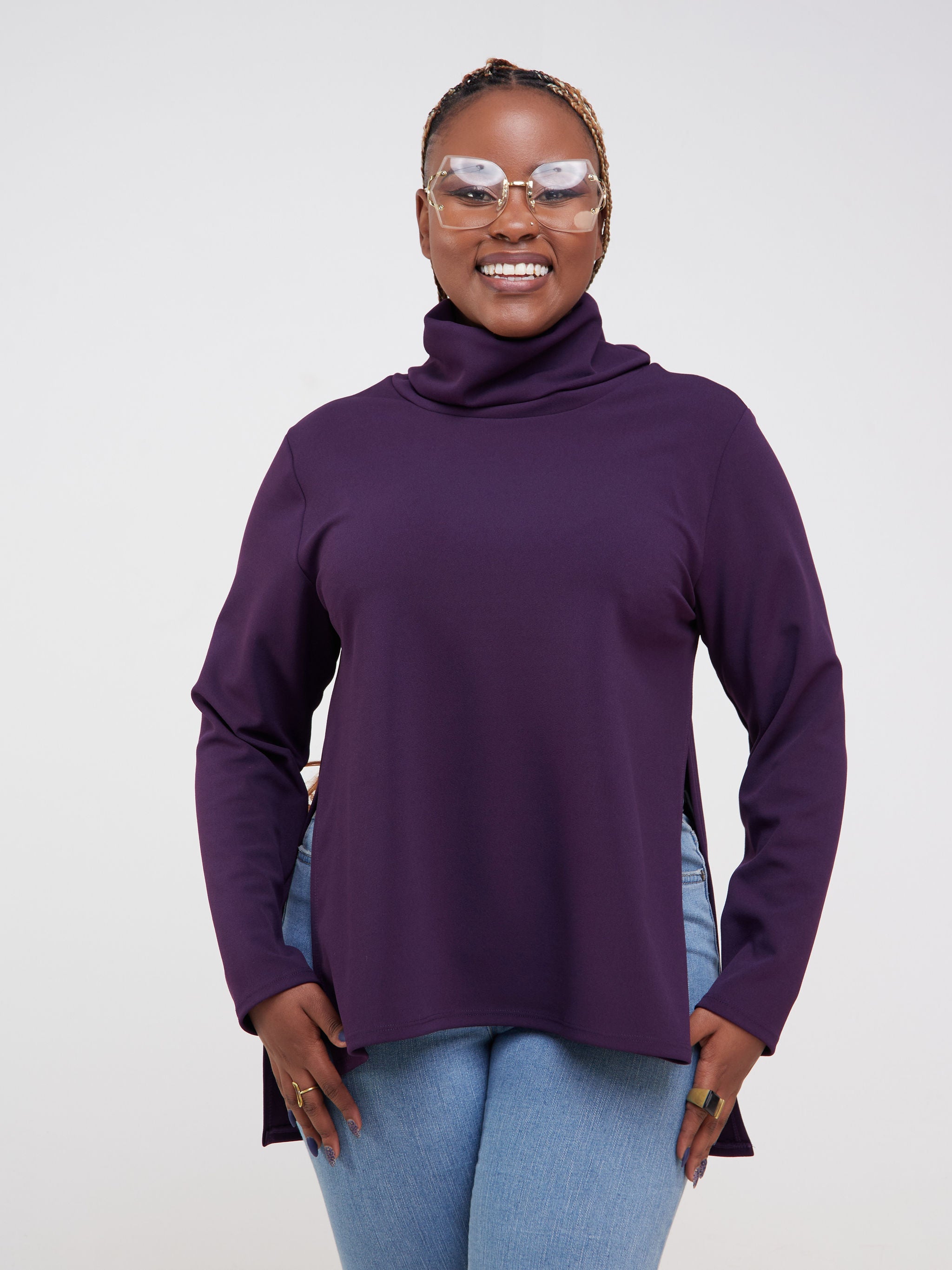 Vivo Basic Cowl Side Slit Top - Purple