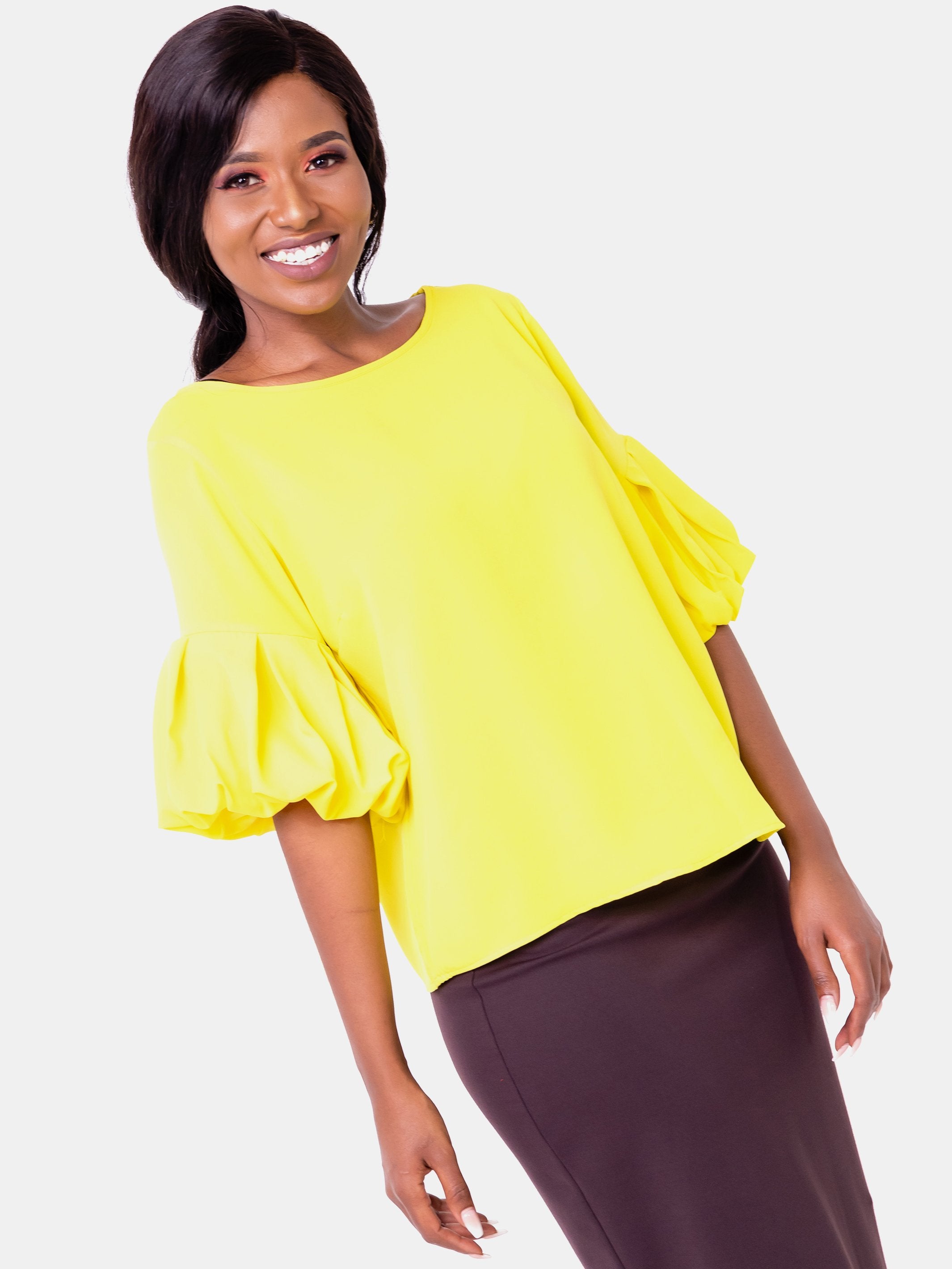 Vivo Boundneck Puff Sleeve Top - Yellow - Shop Zetu
