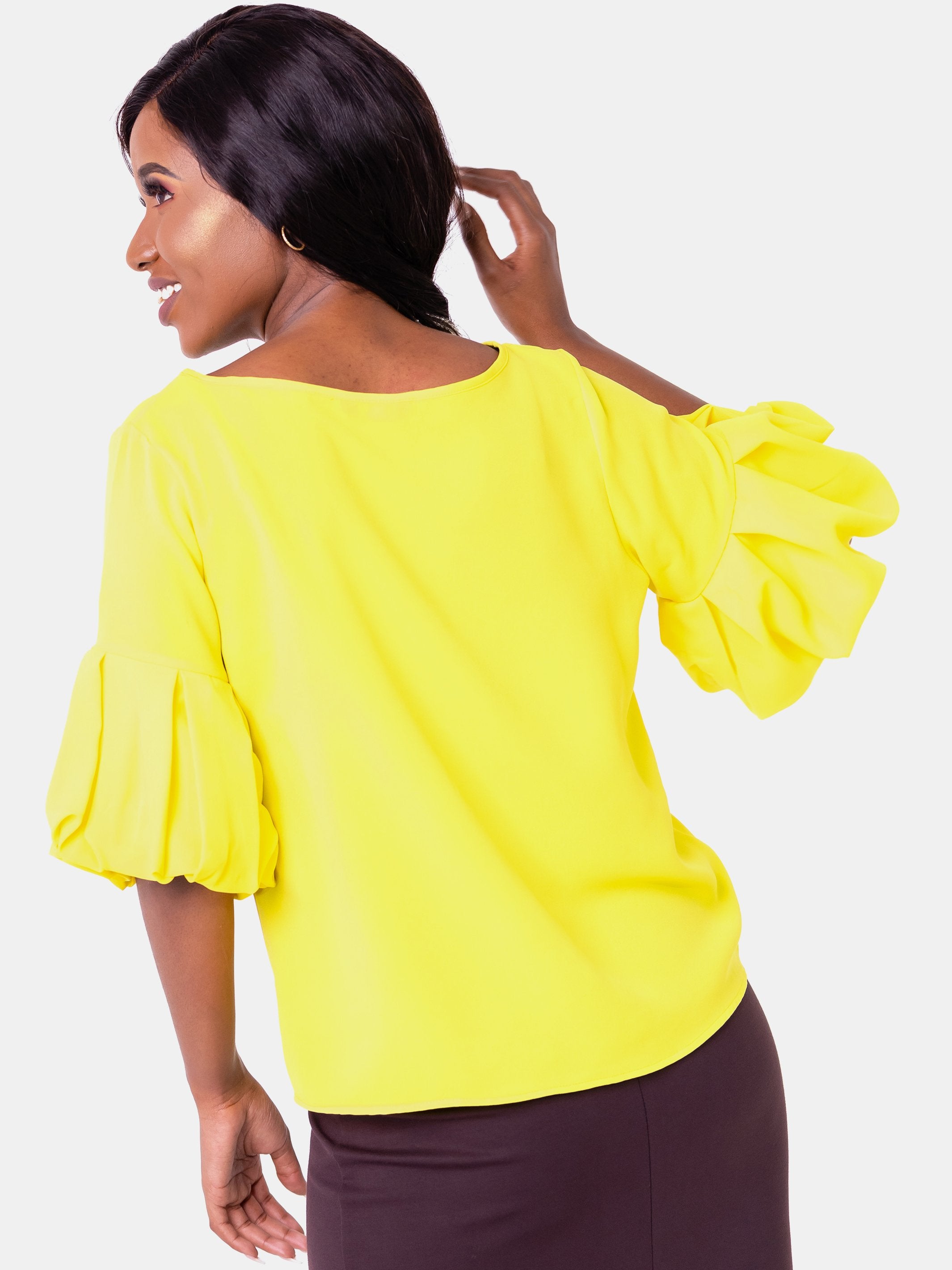 Vivo Boundneck Puff Sleeve Top - Yellow - Shop Zetu