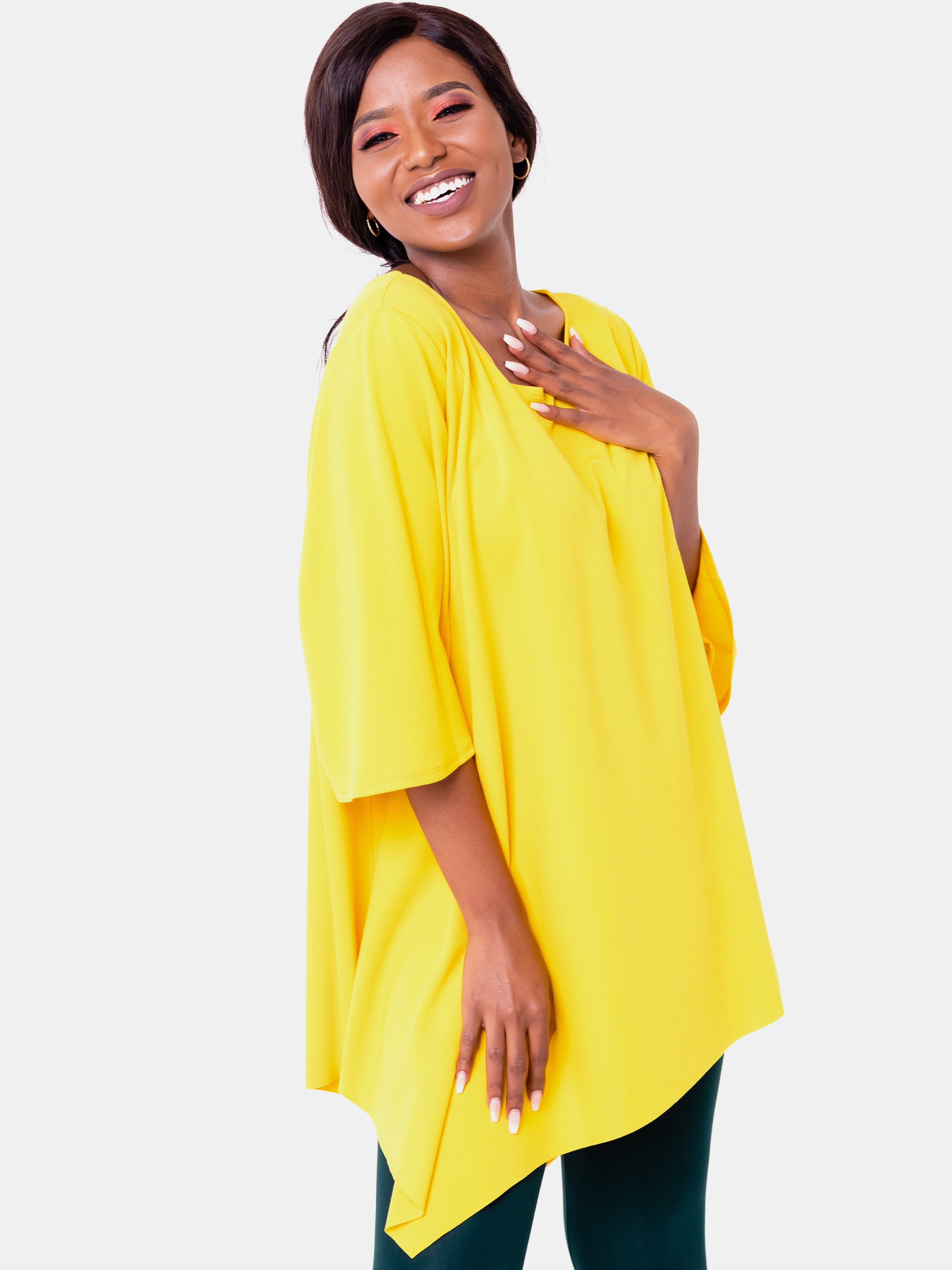 Vivo Asymmetrical Angel Sleeve Top - Yellow - Shop Zetu