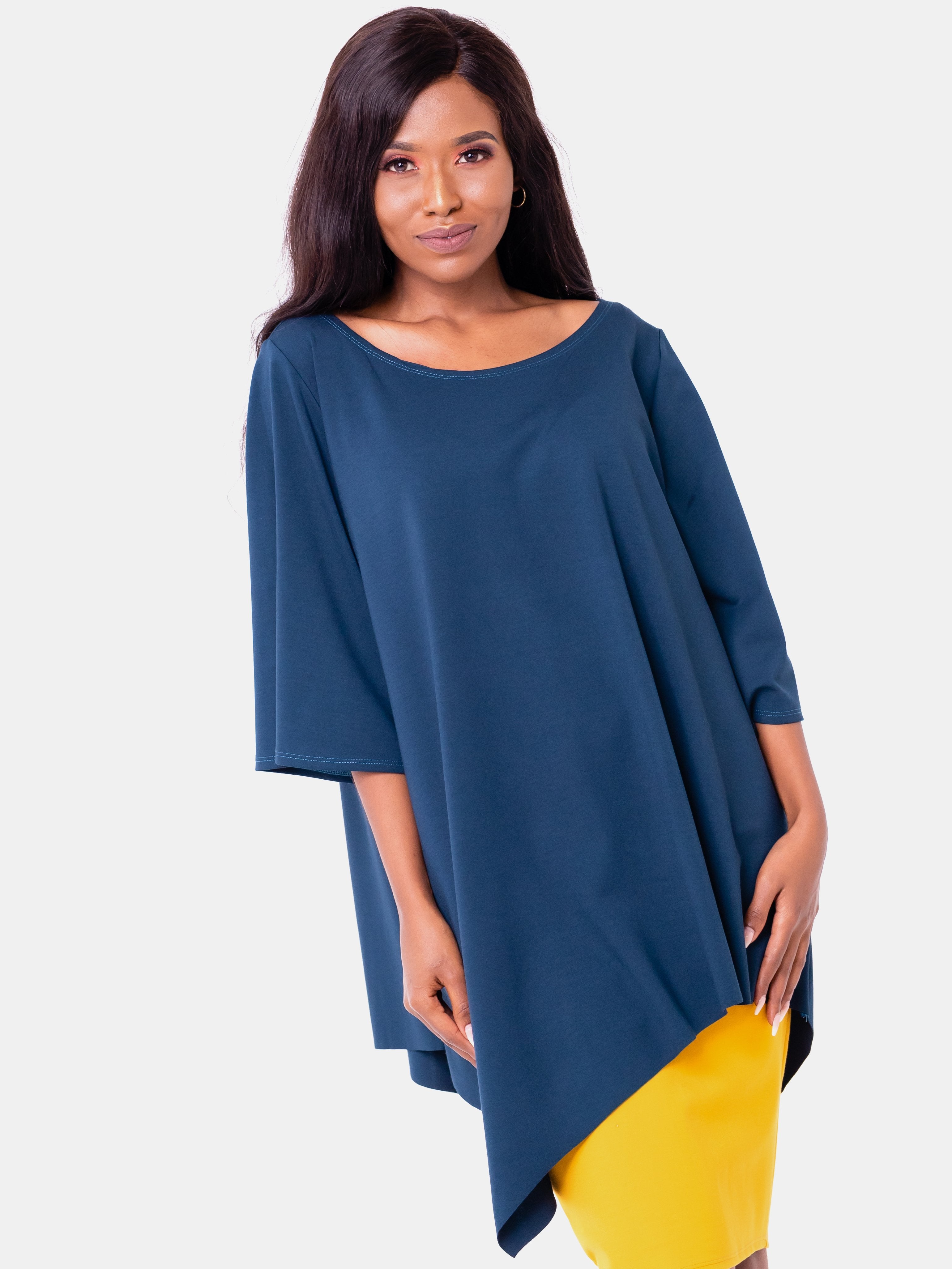 Vivo Asymmetrical Angel Sleeve Top - Dark Teal - Shop Zetu