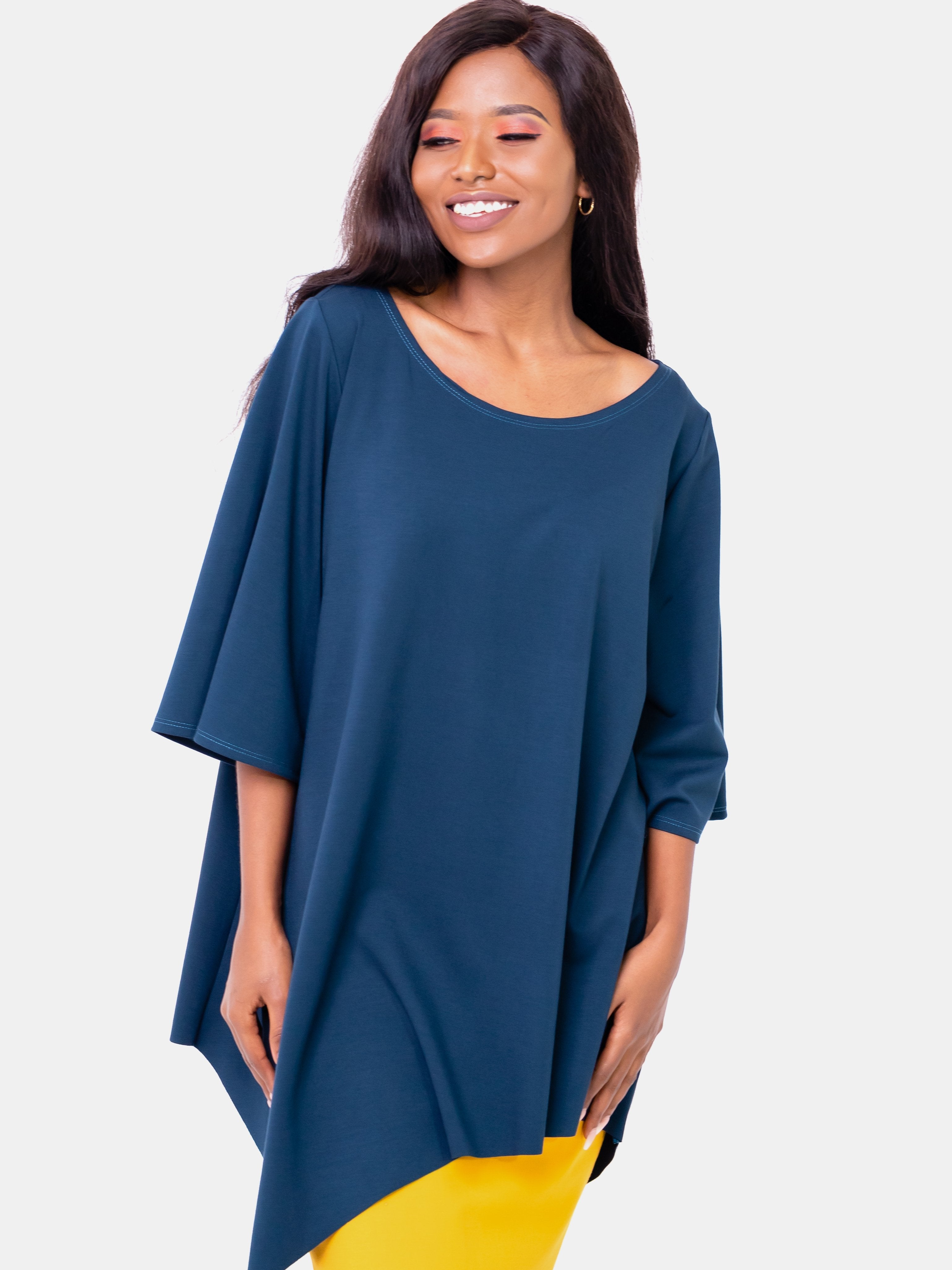 Vivo Asymmetrical Angel Sleeve Top - Dark Teal - Shop Zetu