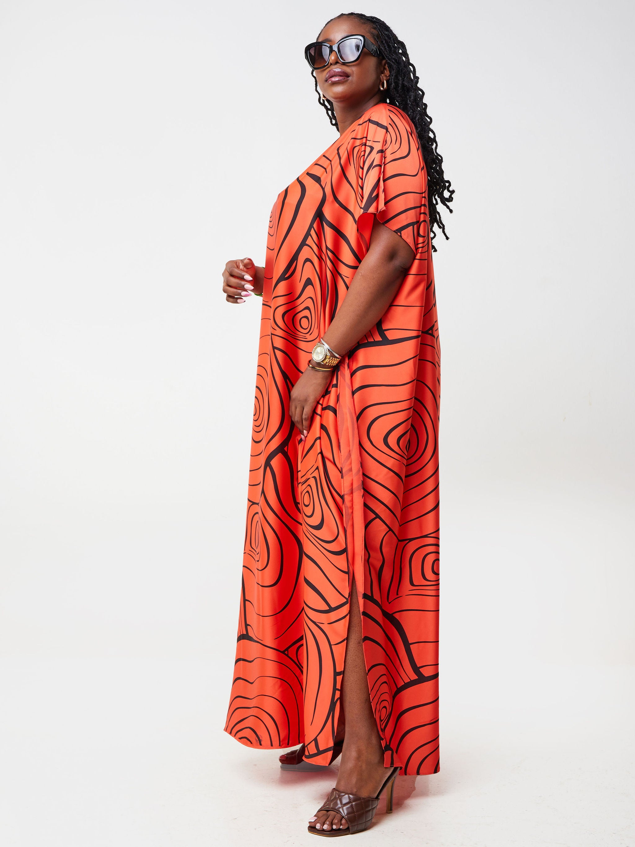 Vivo Asika Maxi Kaftan - Orange / Black Abstract Print