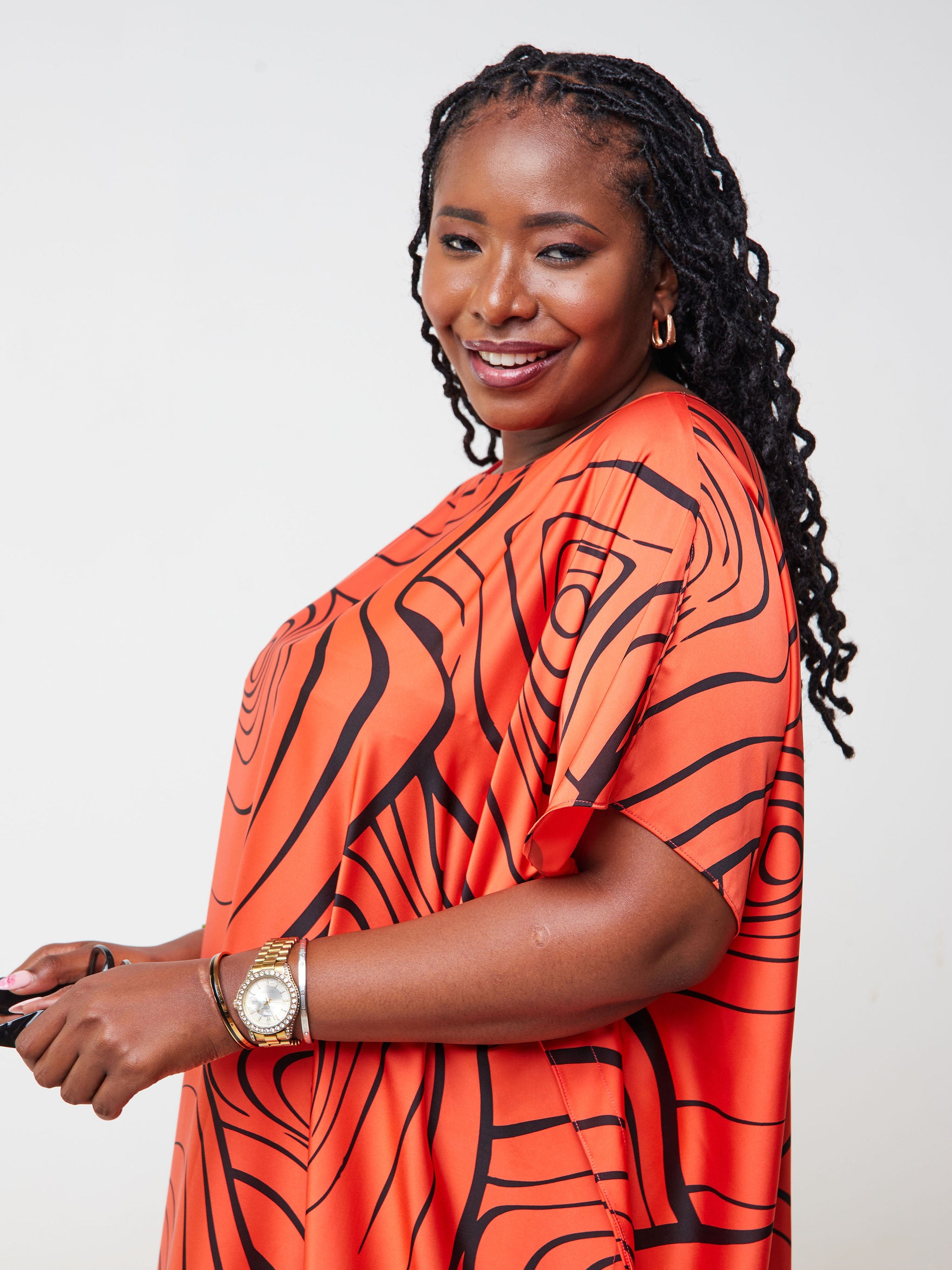 Vivo Asika Maxi Kaftan - Orange / Black Abstract Print