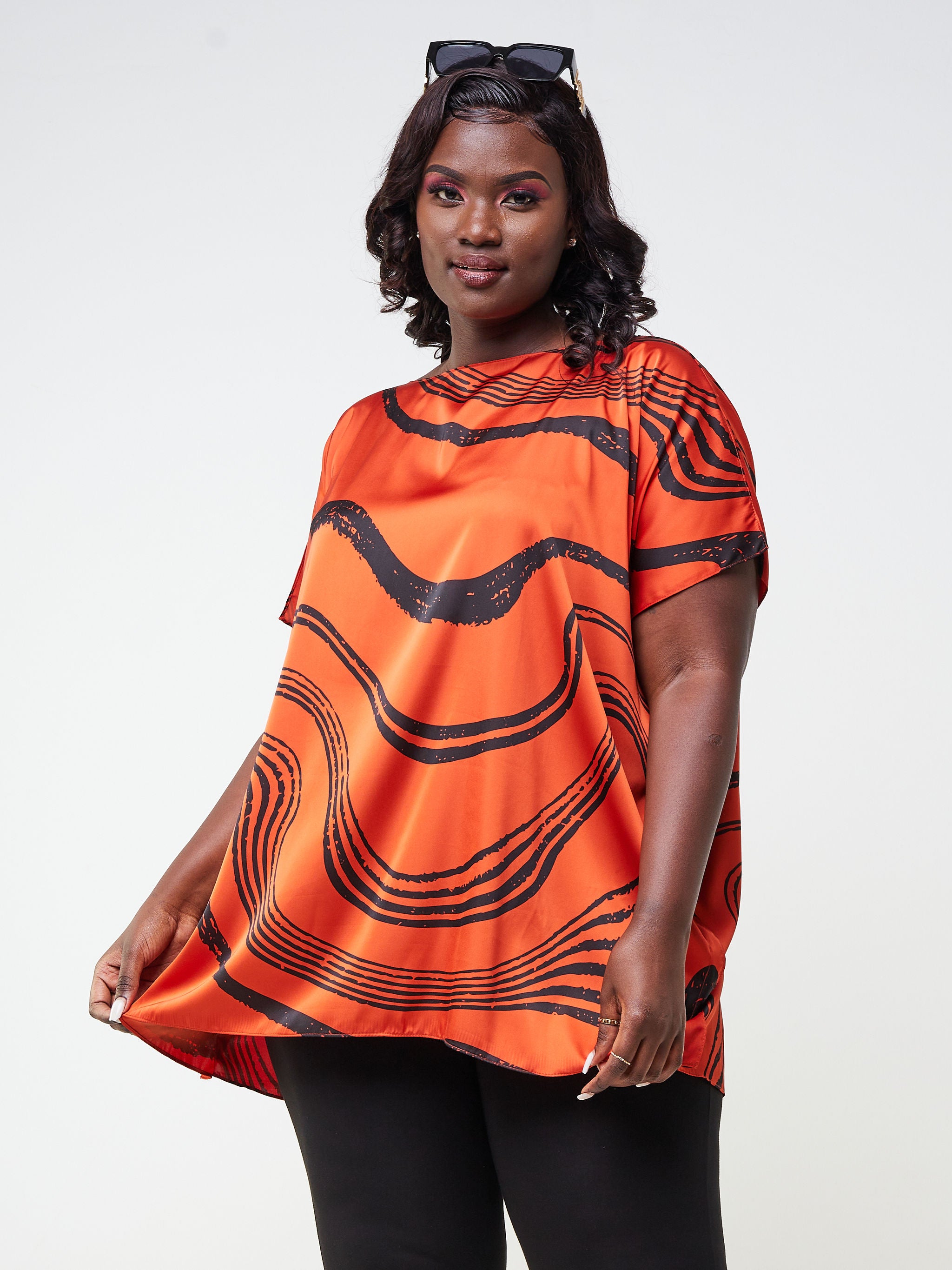 Vivo Asika Kaftan Tunic - Rust / Black Abstract Print