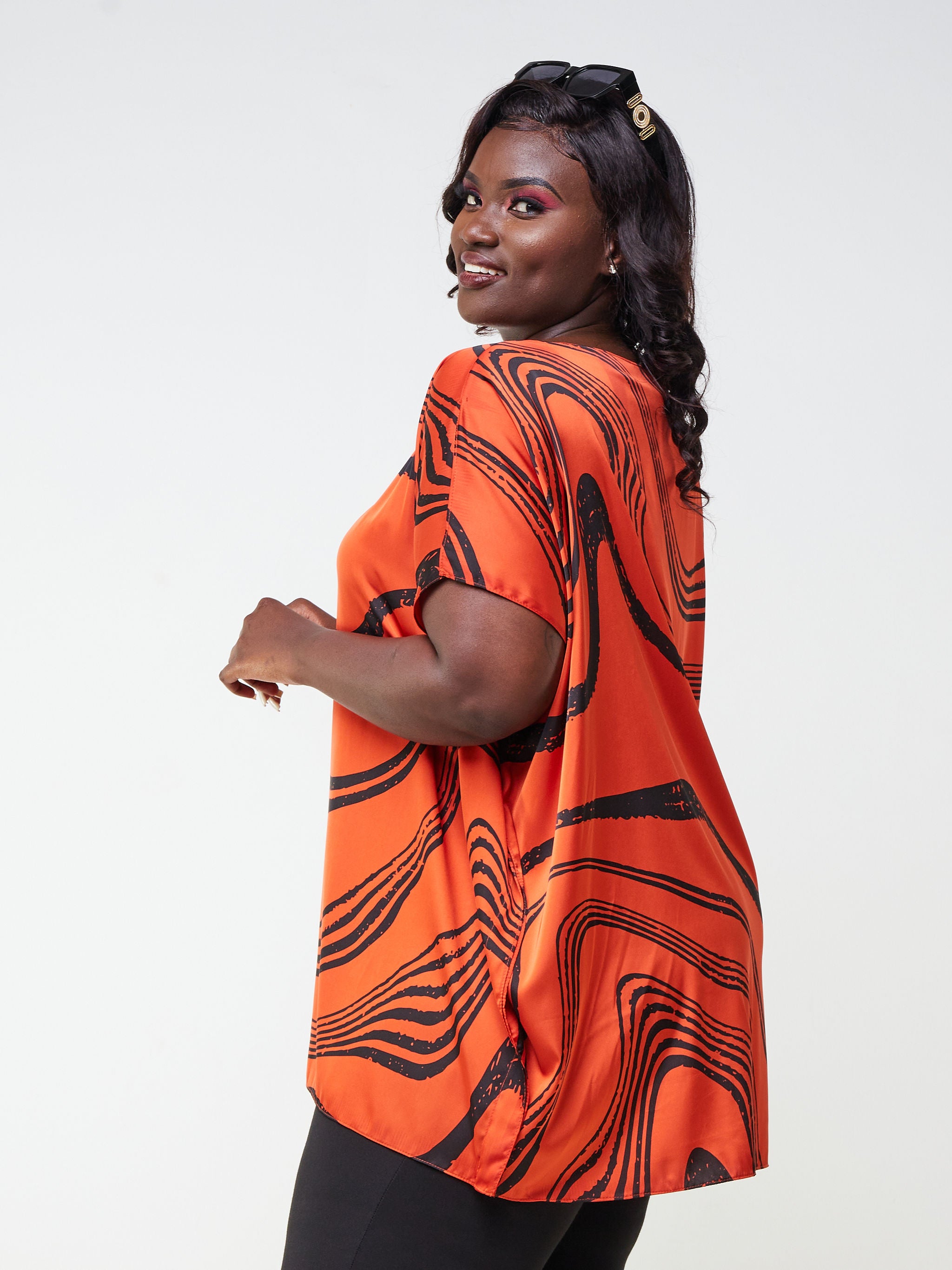 Vivo Asika Kaftan Tunic - Rust / Black Abstract Print