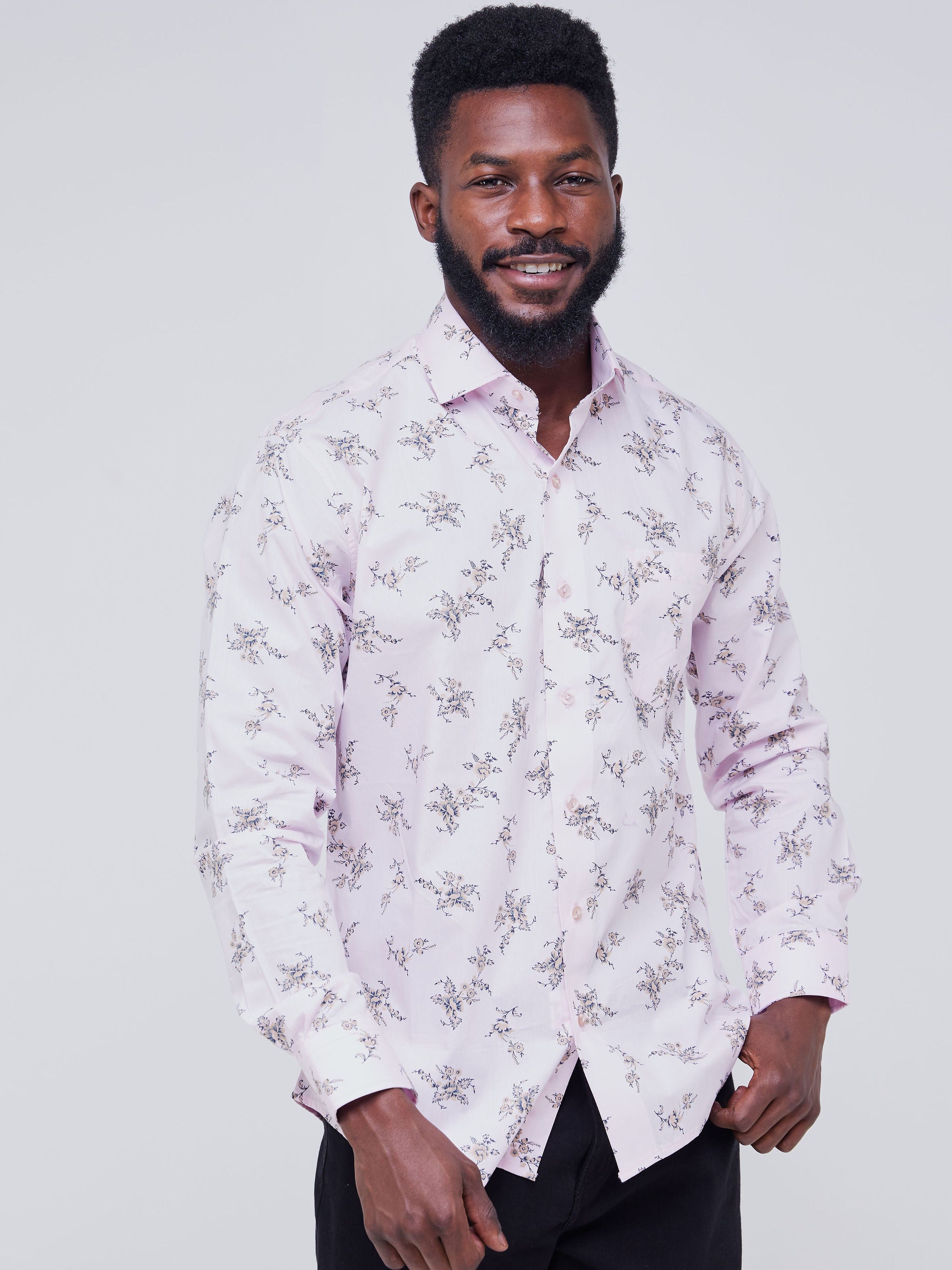 Safari Men's Long Sleeve Shirt - Light Pink Floral Print