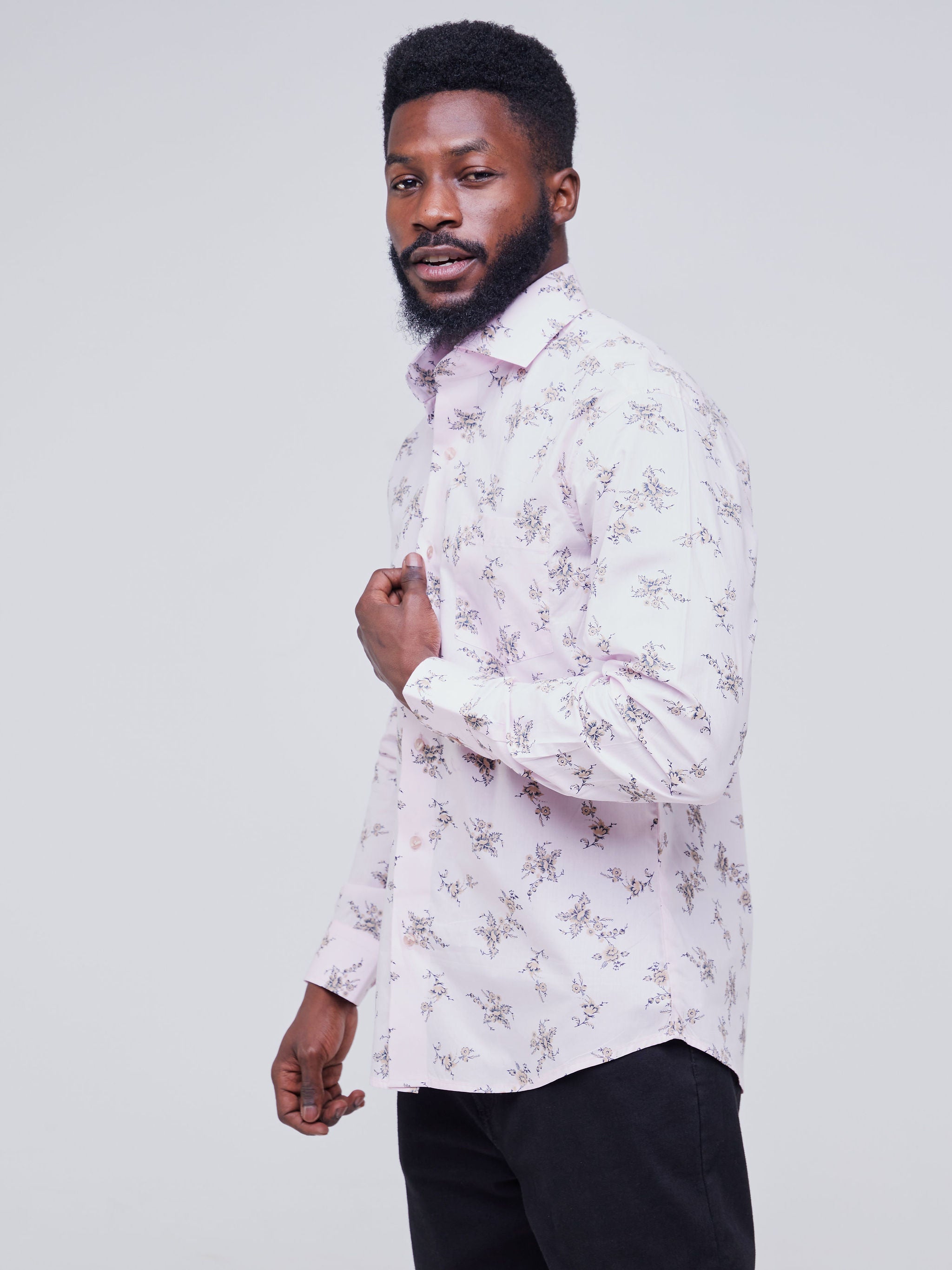 Safari Men's Long Sleeve Shirt - Light Pink Floral Print