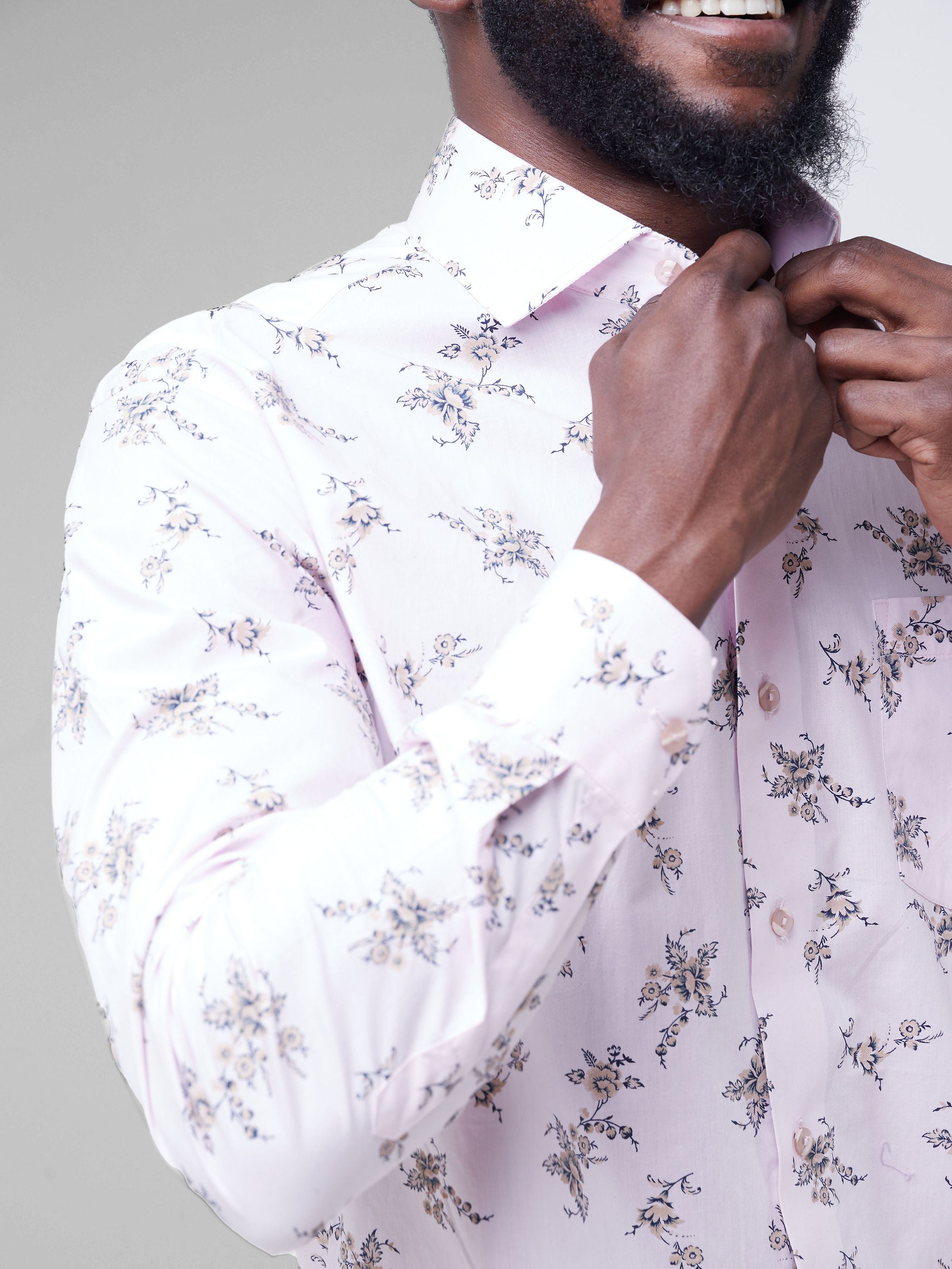 Safari Men's Long Sleeve Shirt - Light Pink Floral Print