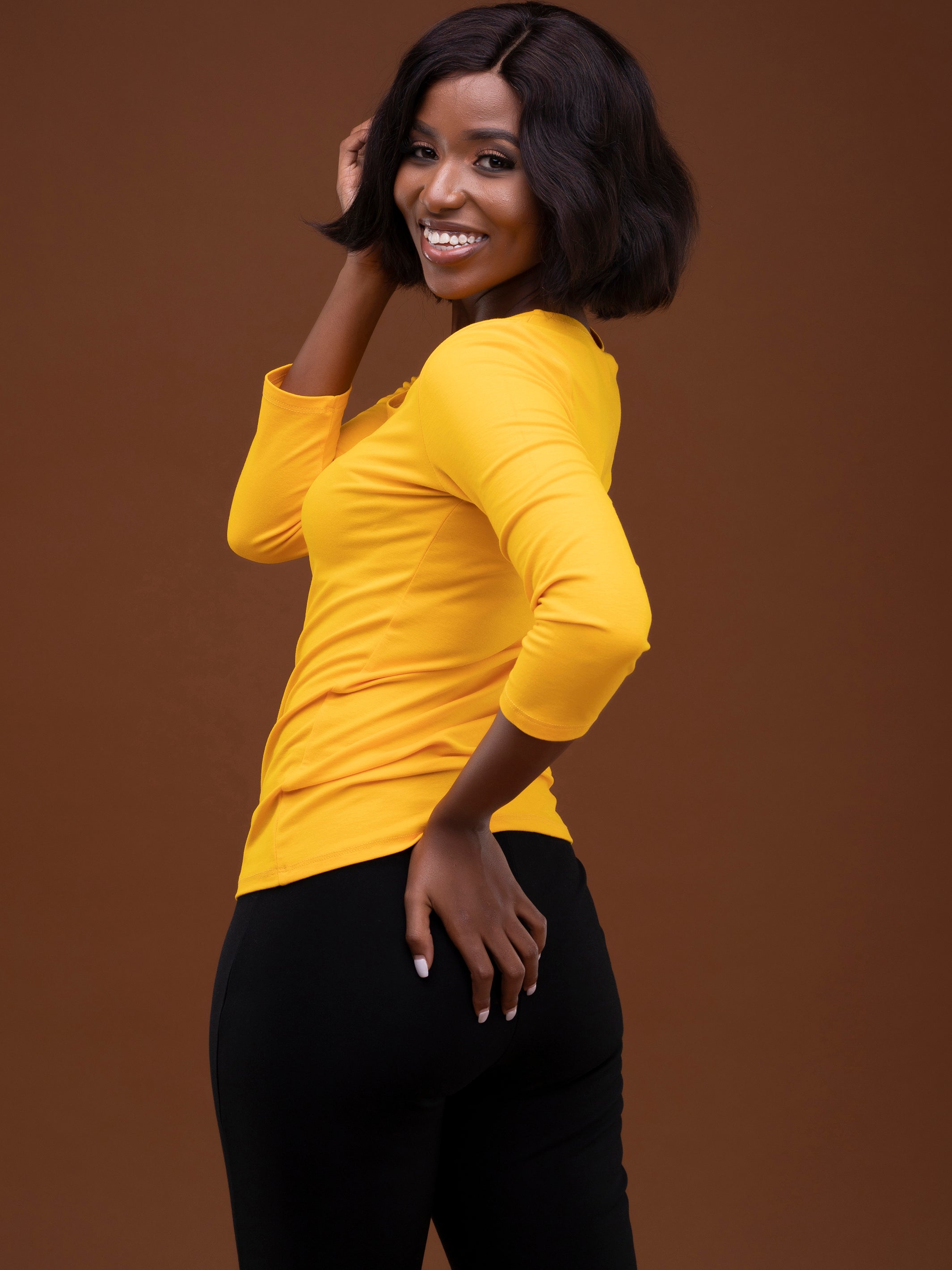 Vivo Basic 3/4 Sleeved Tulia Top - Yellow