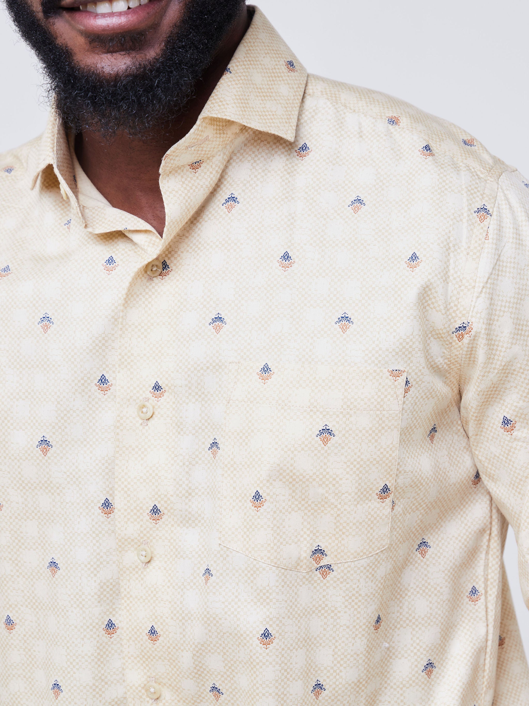 Safari Men's Long Sleeve Shirt - Taupe Floral Print