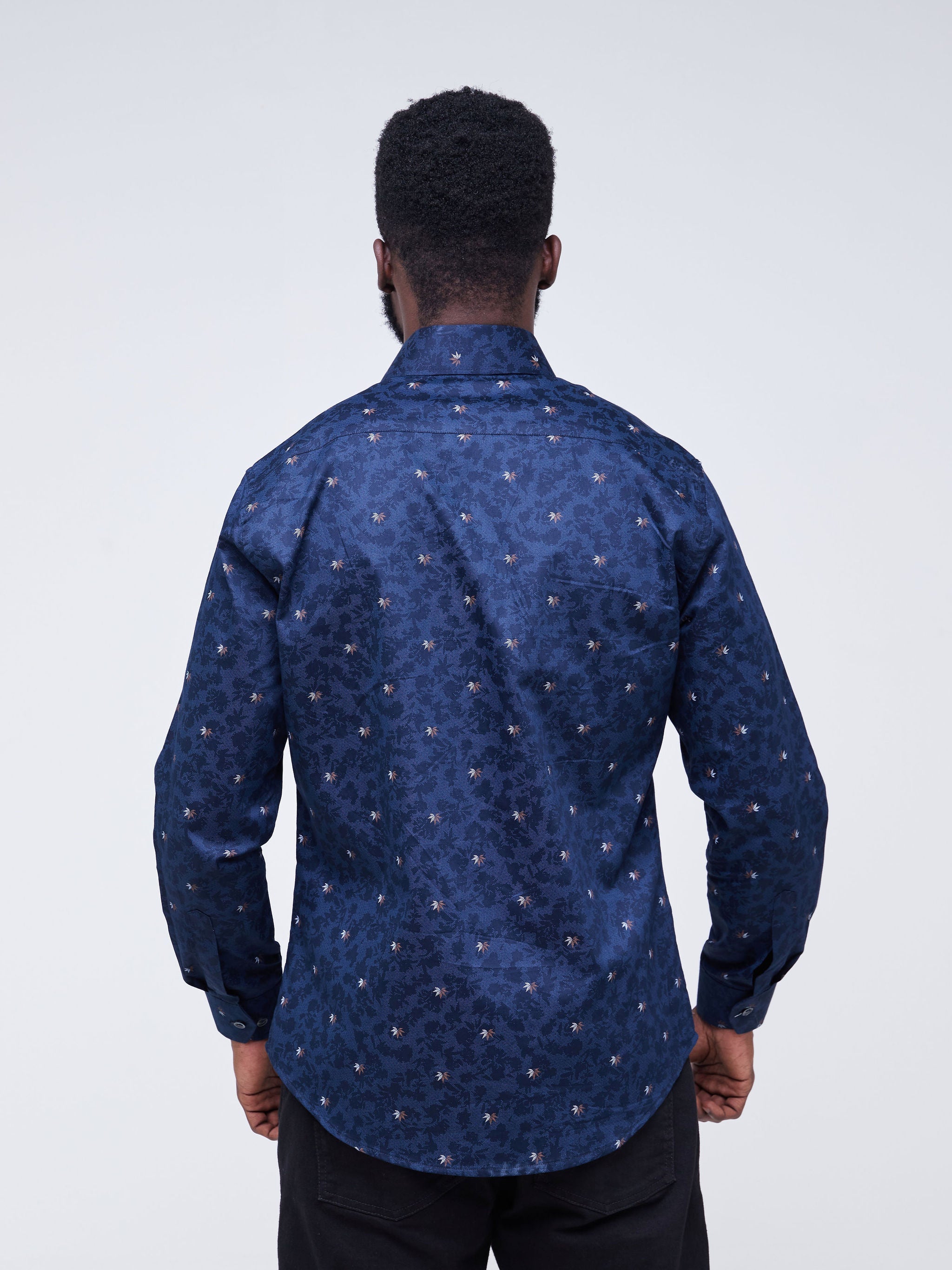 Safari Men's Long Sleeve Shirt - Navy Blue Floral Print