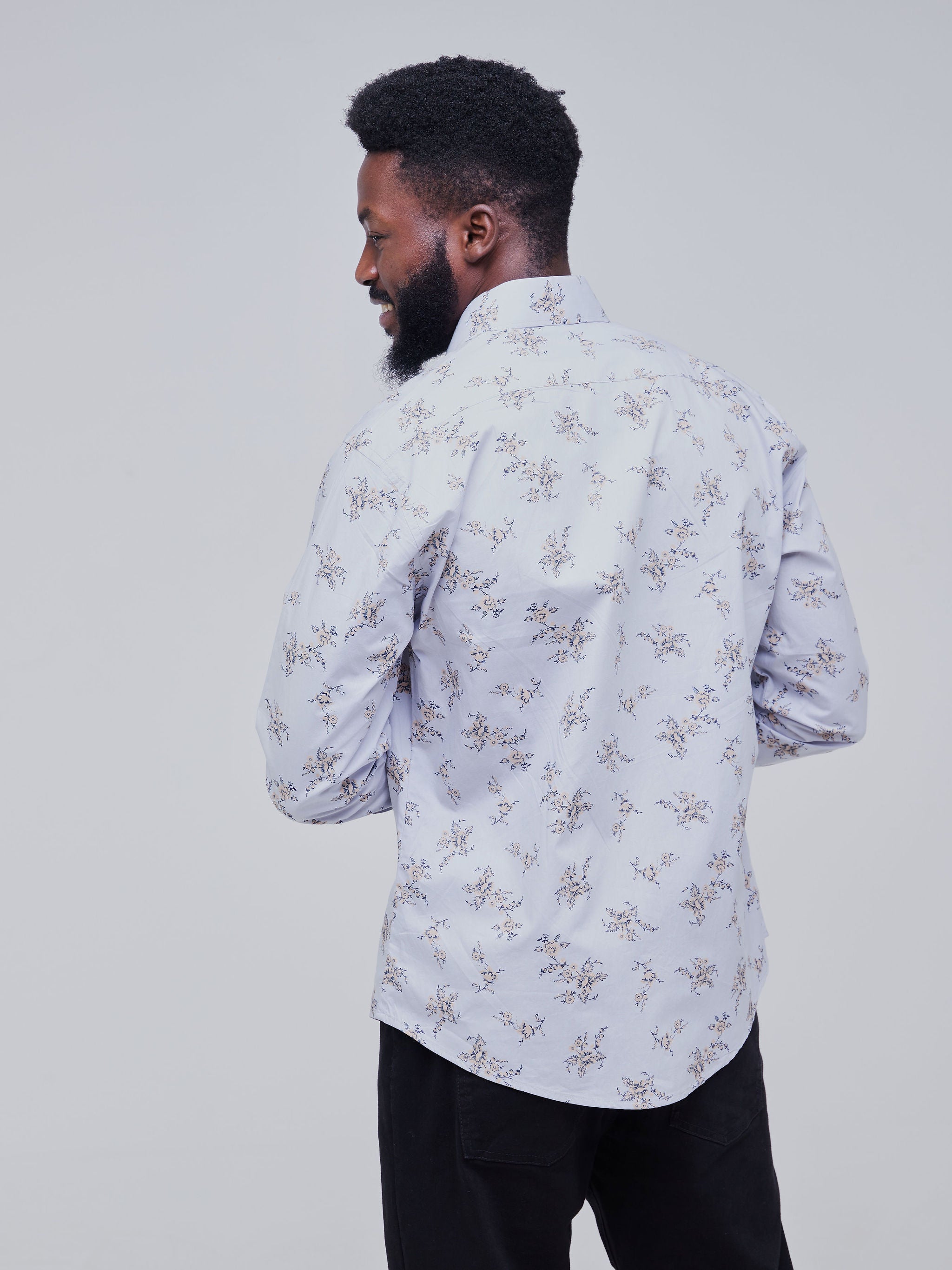 Safari Men's Long Sleeve Shirt - Light Grey Floral Print