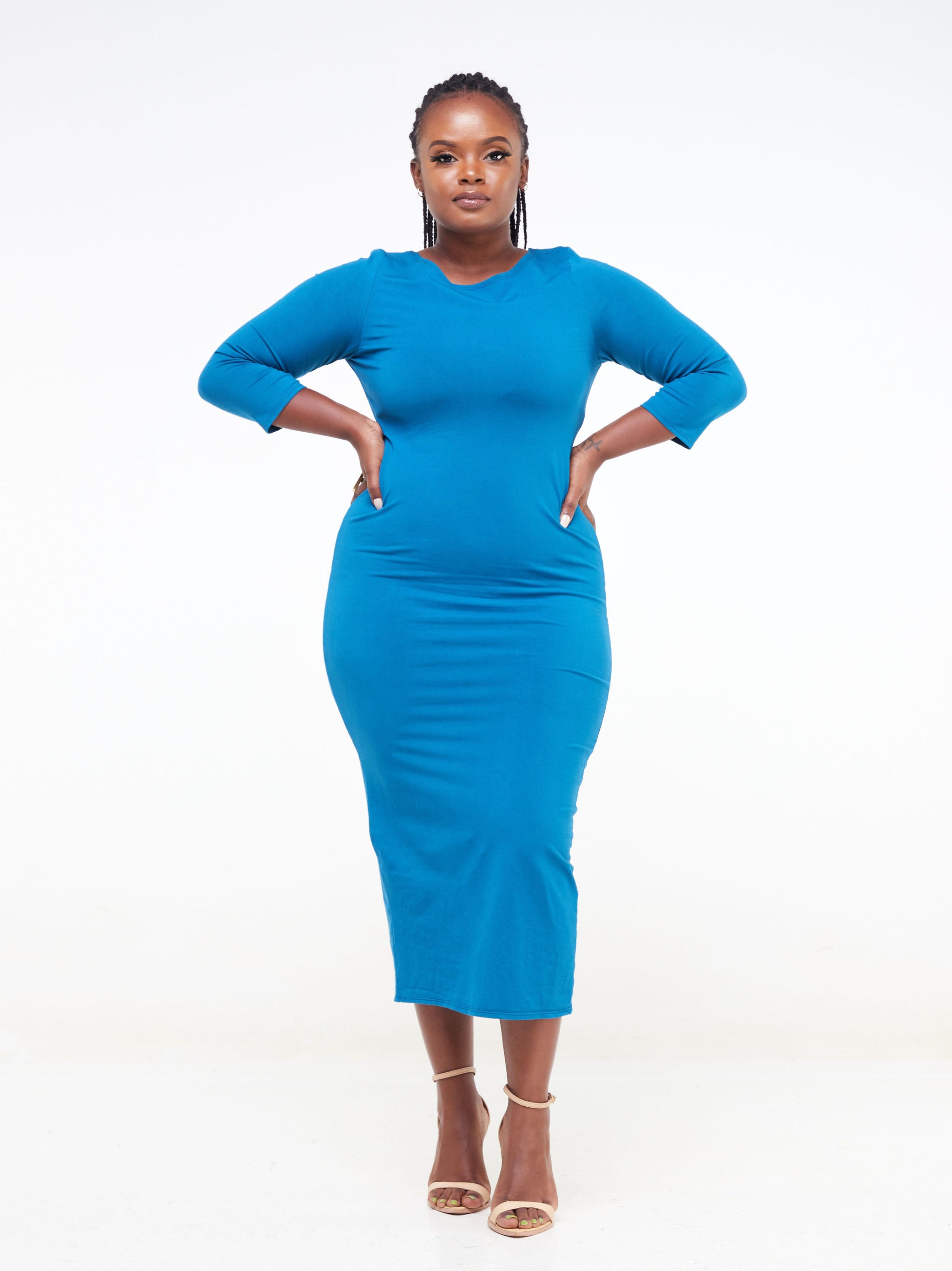 Vivo Basic 3/4 Sleeve Kim Bodycon Dress - Teal