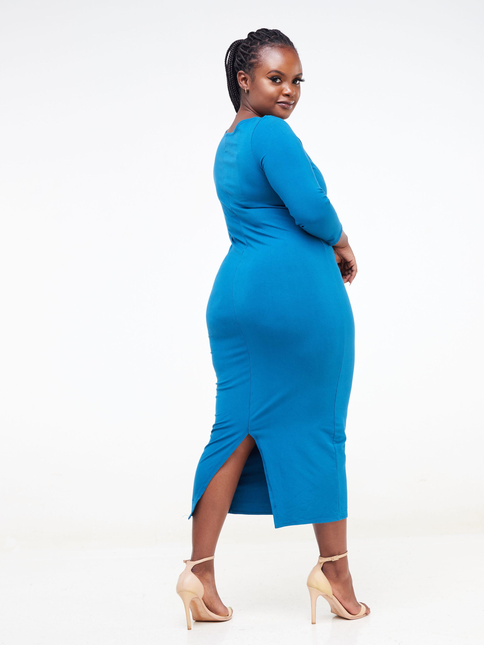 Vivo Basic 3/4 Sleeve Kim Bodycon Dress - Teal