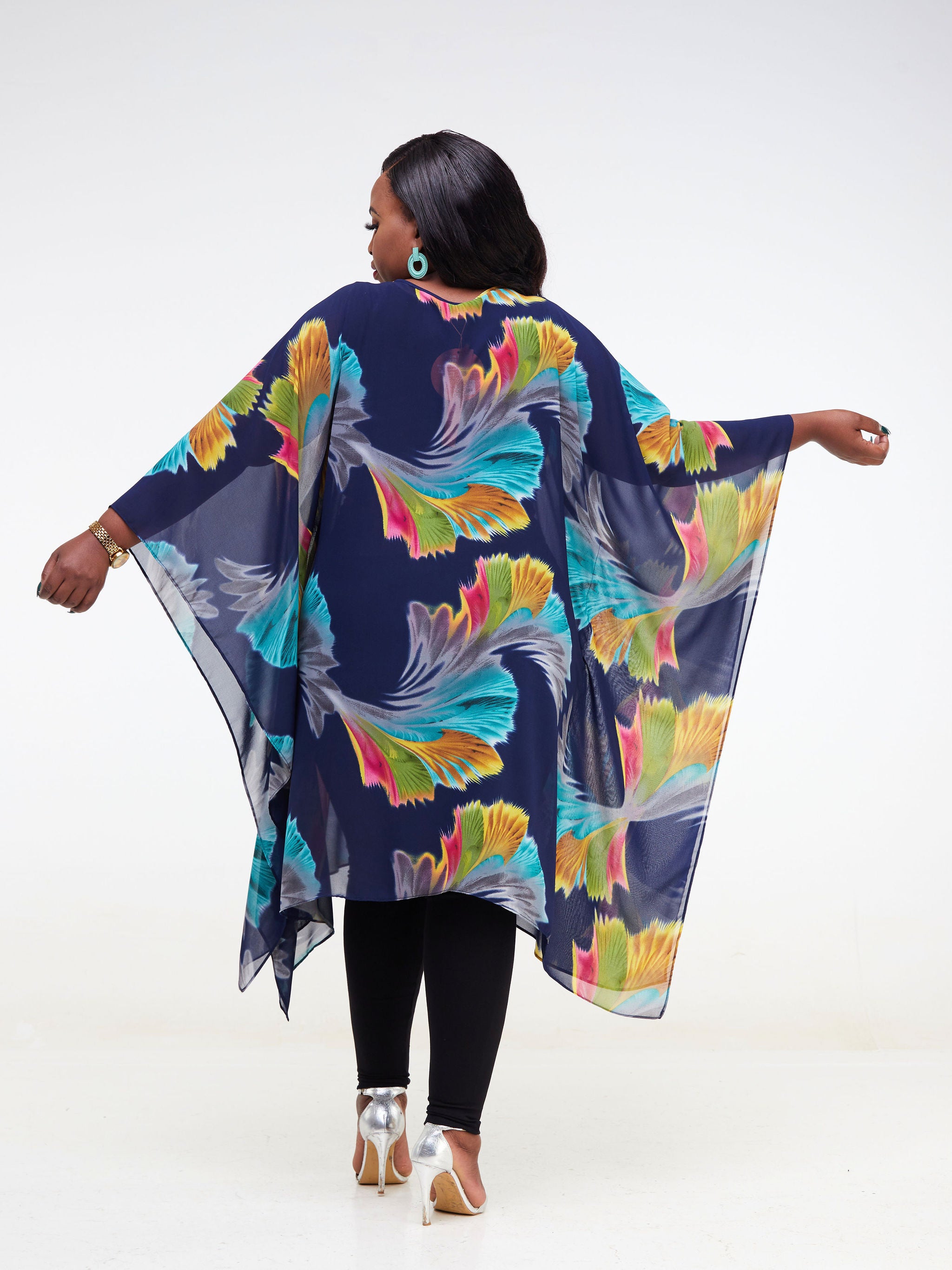 Vivo Basic Destiny Chiffon Top - Navy Blue / Teal Abstract Print