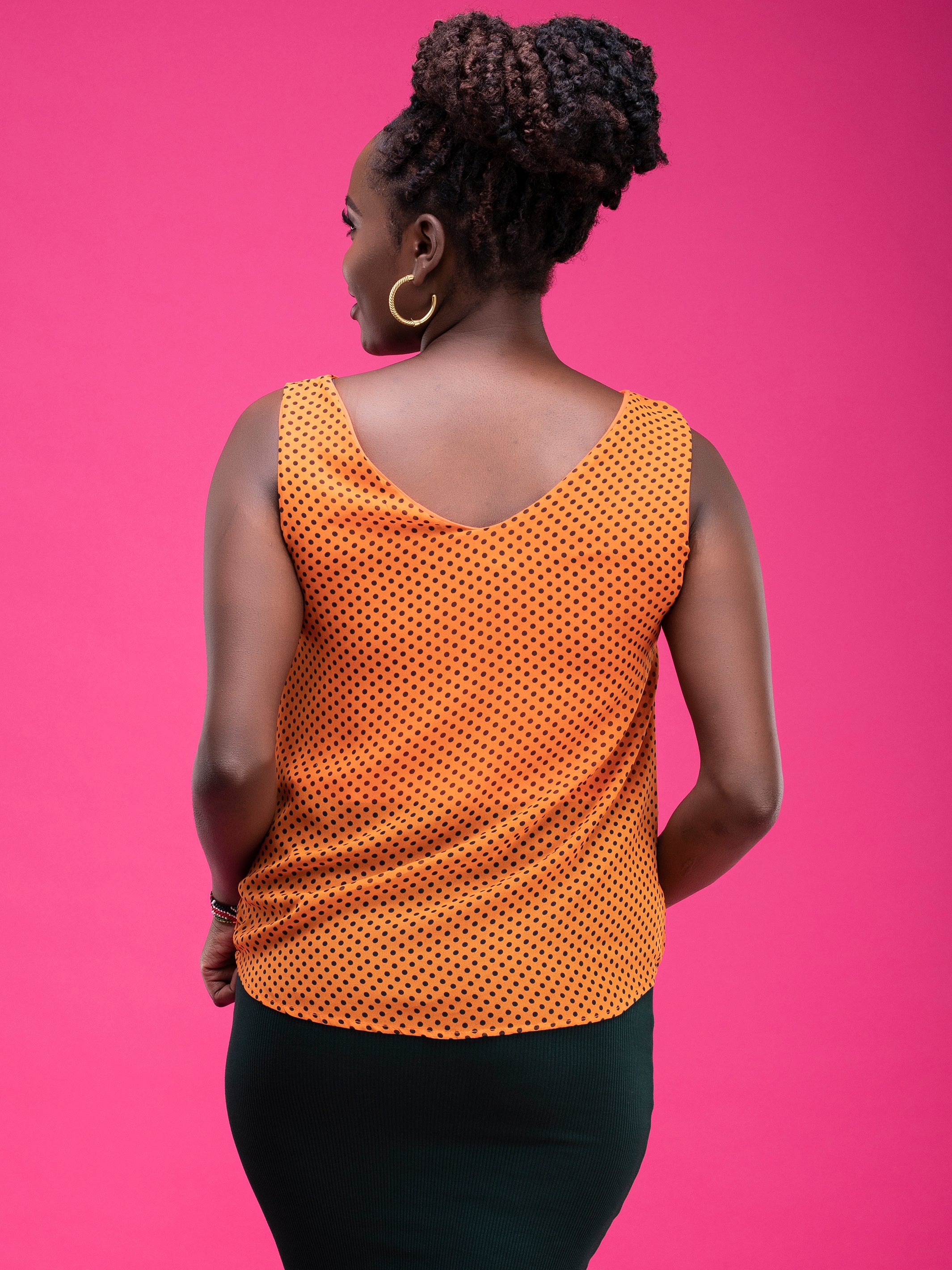 Vivo Diani V-Neck Top - Orange Polka Print
