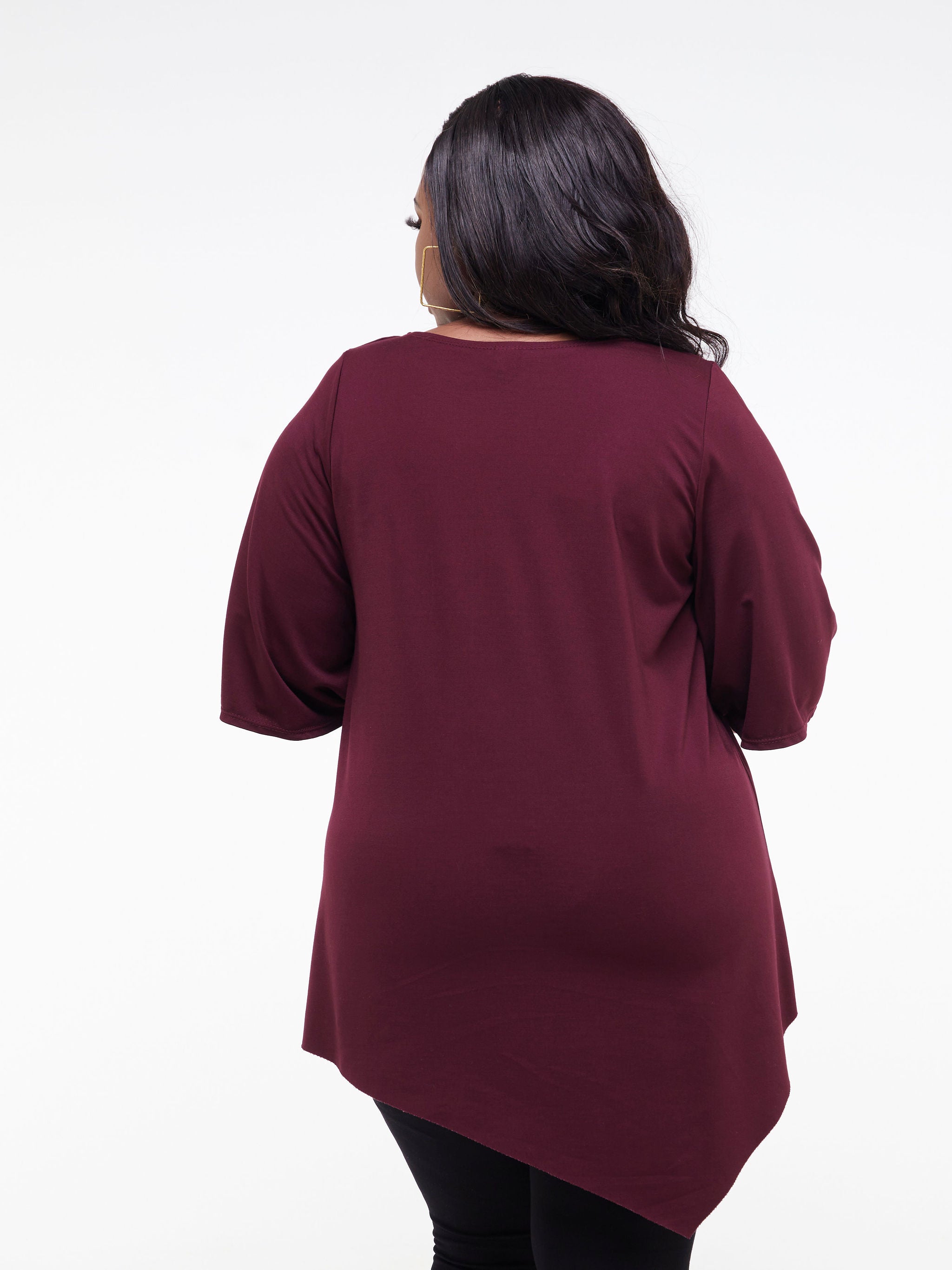 Vivo Asymmetrical Angel Sleeve Top - Burgundy