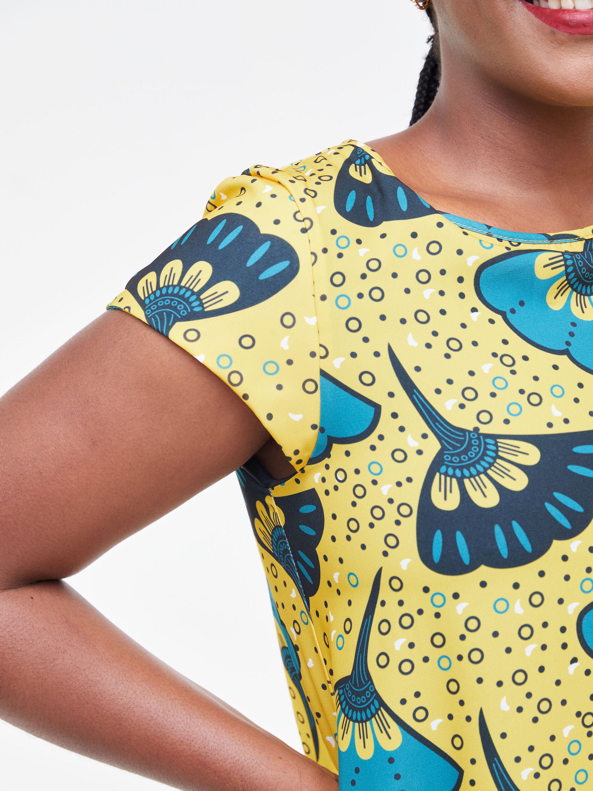 Vivo Basic Cap Sleeved Tent Maxi Dress - Teal / Mustard Floral Print