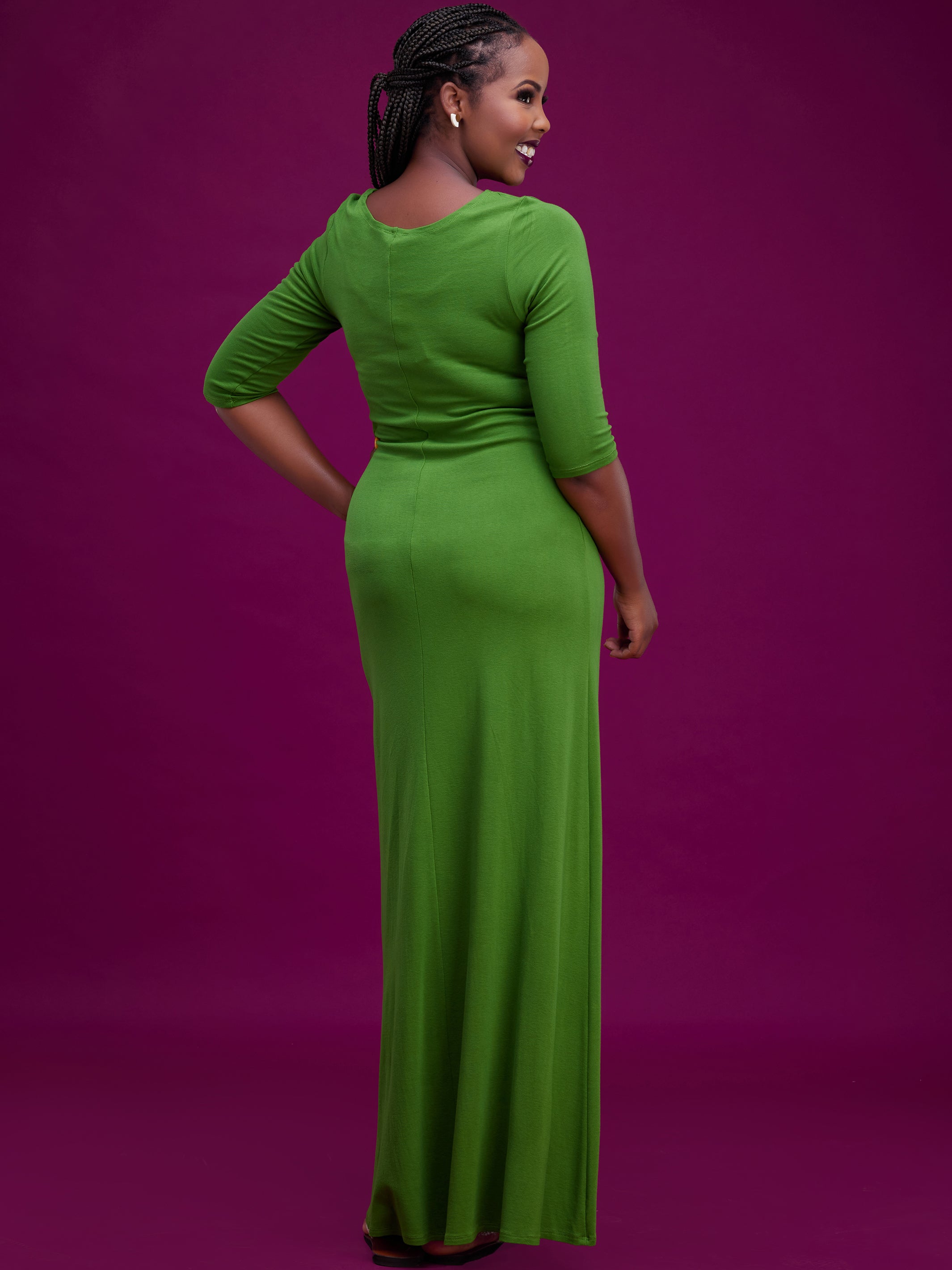 Vivo Basic 3/4 Sleeve A-Line Maxi Dress - Hunters Green
