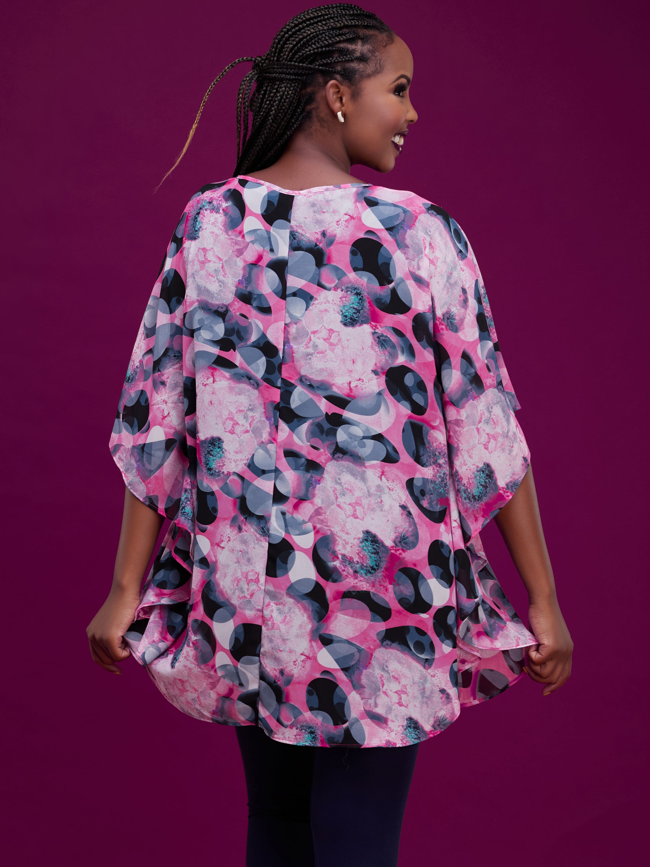 Vivo Bissa Chiffon Top - Pink / Grey Print