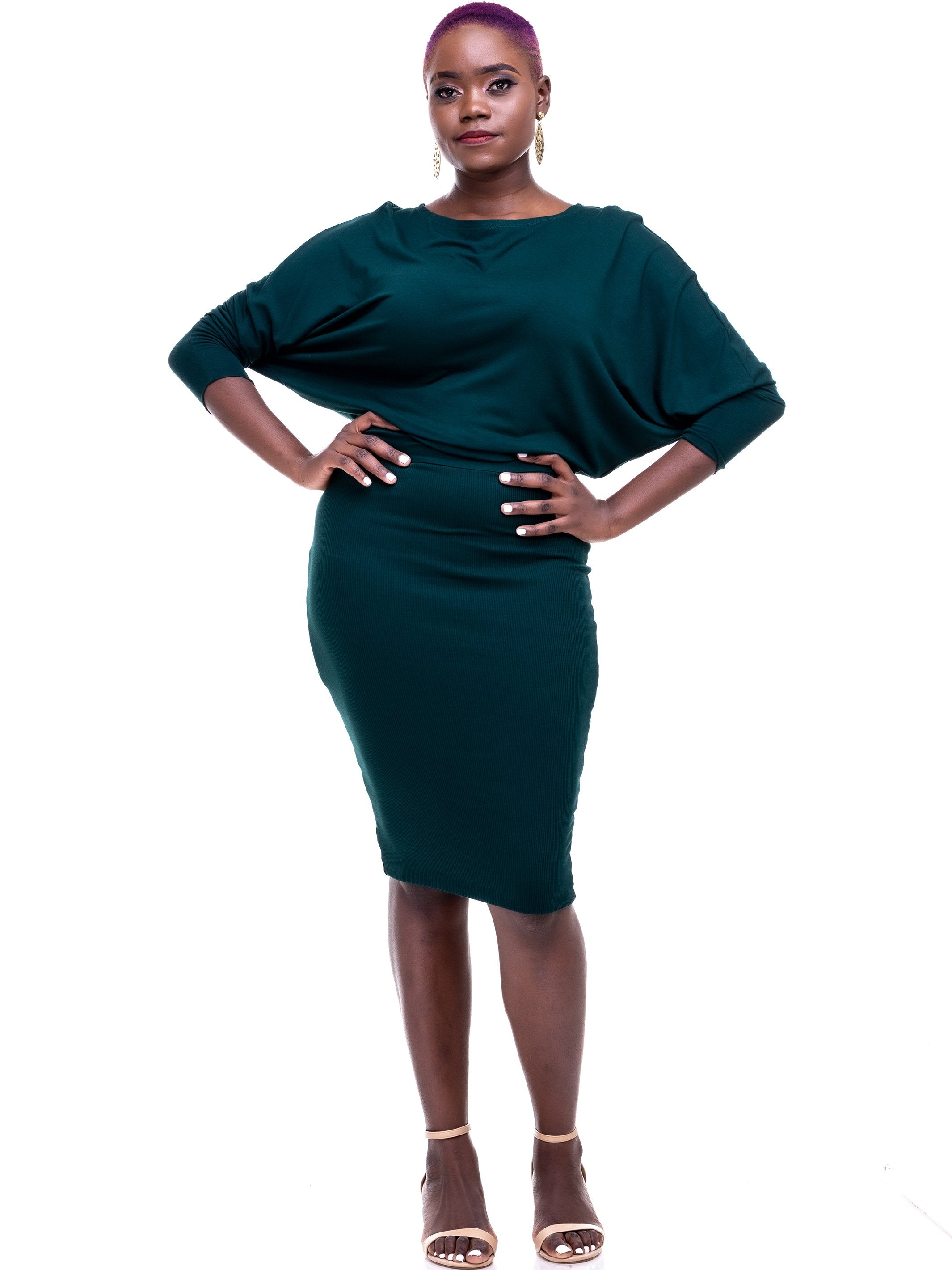 Vivo Tolani Jersey Dress - Dark Green - Shop Zetu
