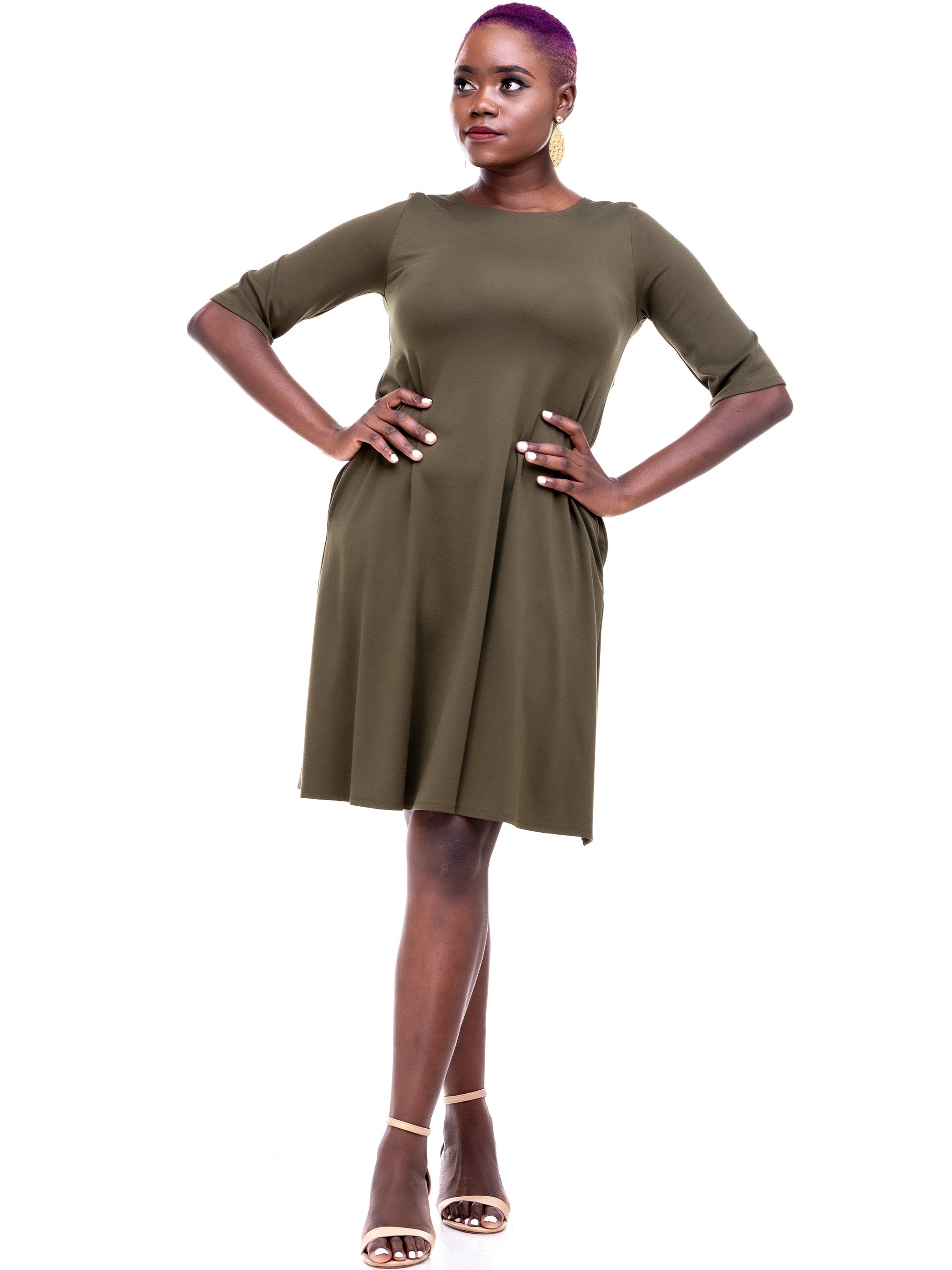 Vivo 3/4 Sleeve Kena Tent Dress - Hunters Green - Shop Zetu