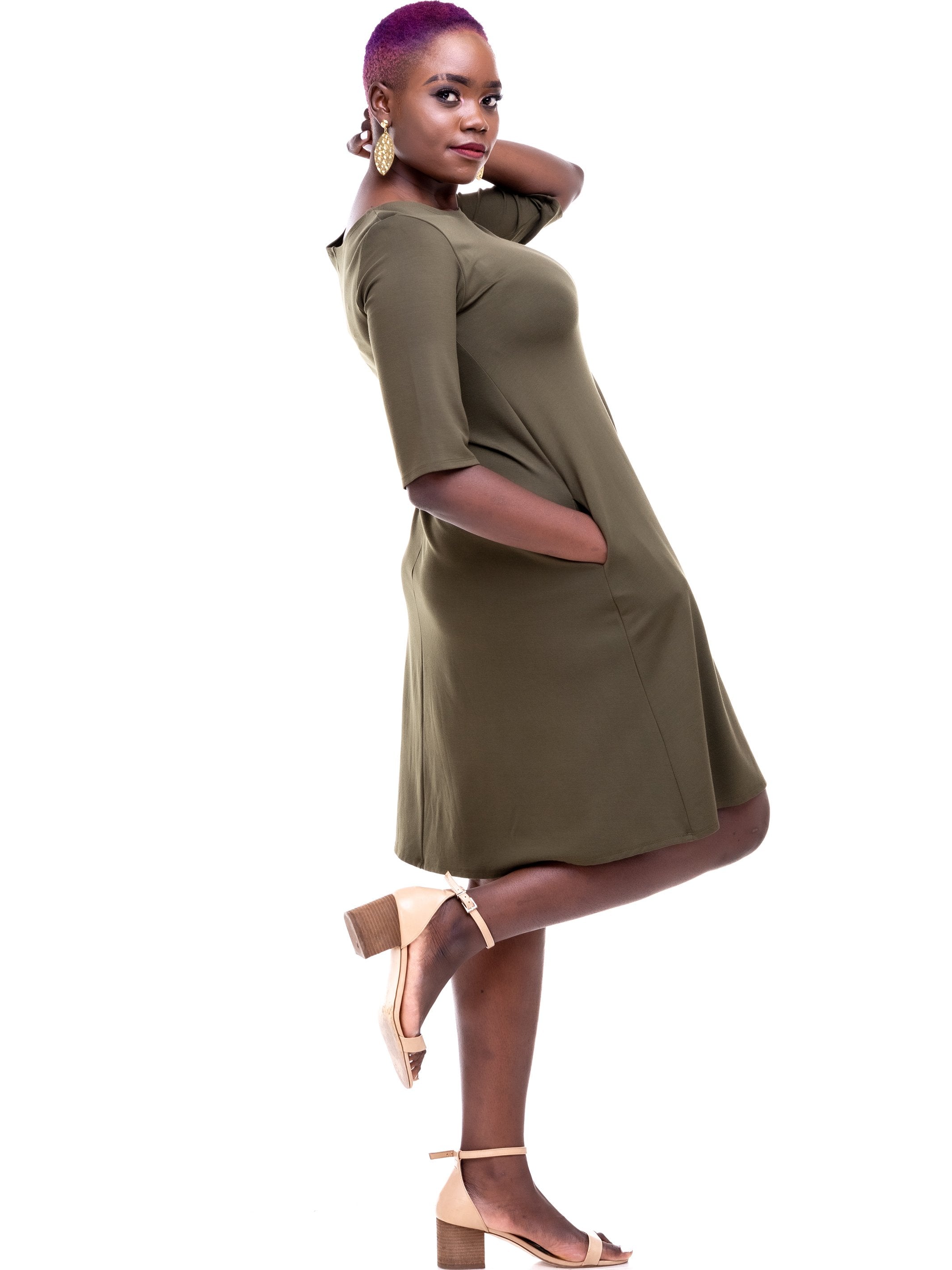 Vivo 3/4 Sleeve Kena Tent Dress - Hunters Green - Shop Zetu