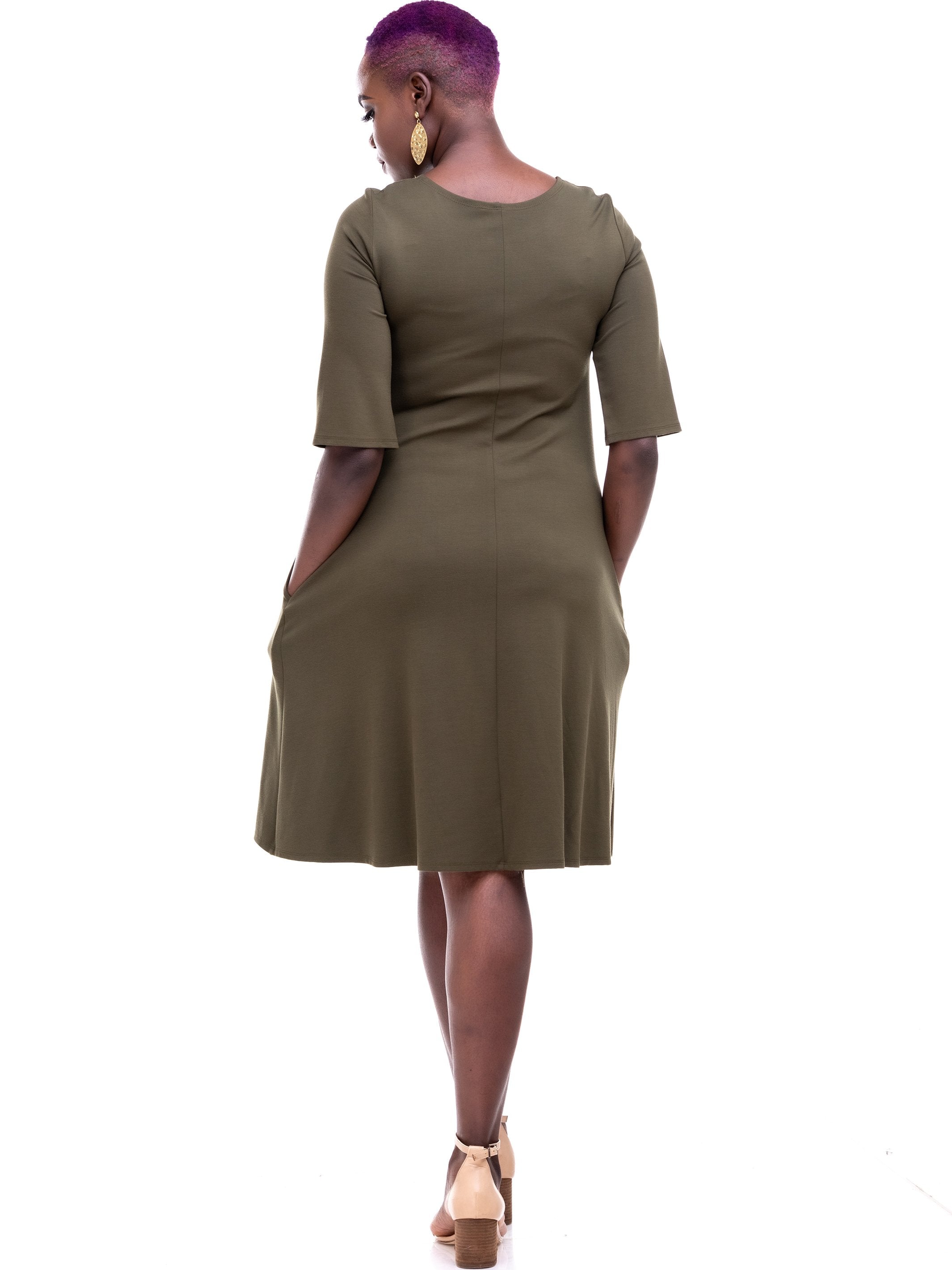 Vivo 3/4 Sleeve Kena Tent Dress - Hunters Green - Shop Zetu
