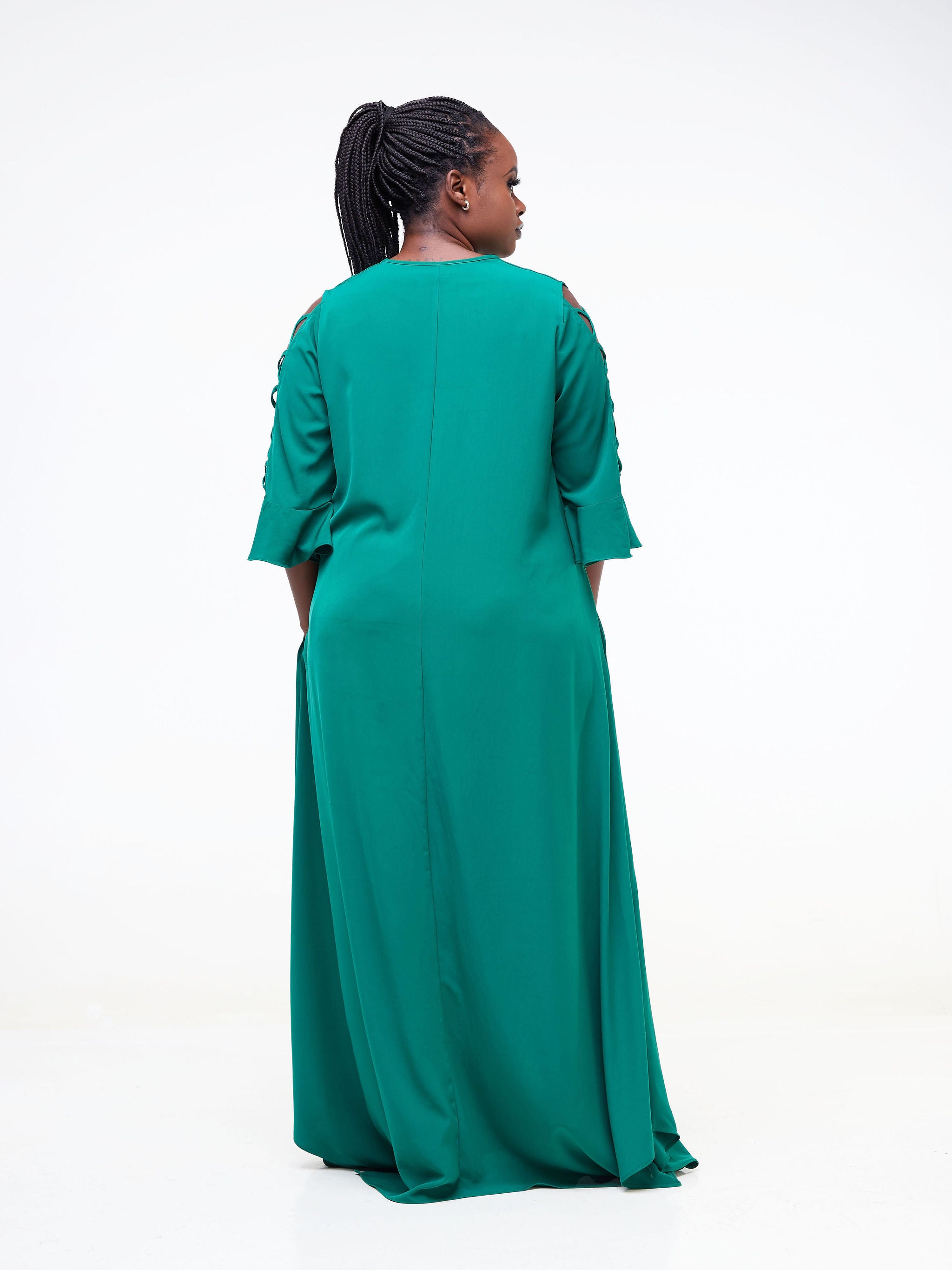 Vivo Dali 3/4 Cut Out Sleeve Maxi Dress - Green
