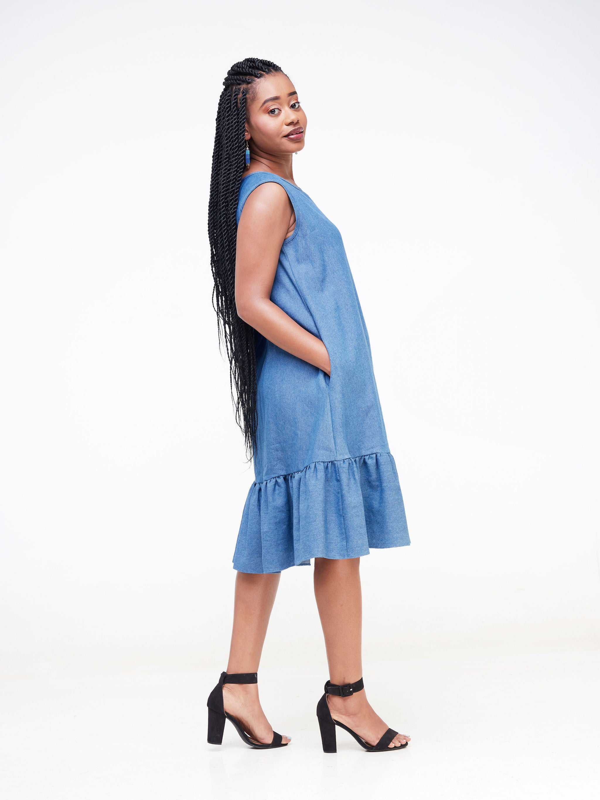 Vivo Dalia Sleeveless Denim Tent Dress - Blue