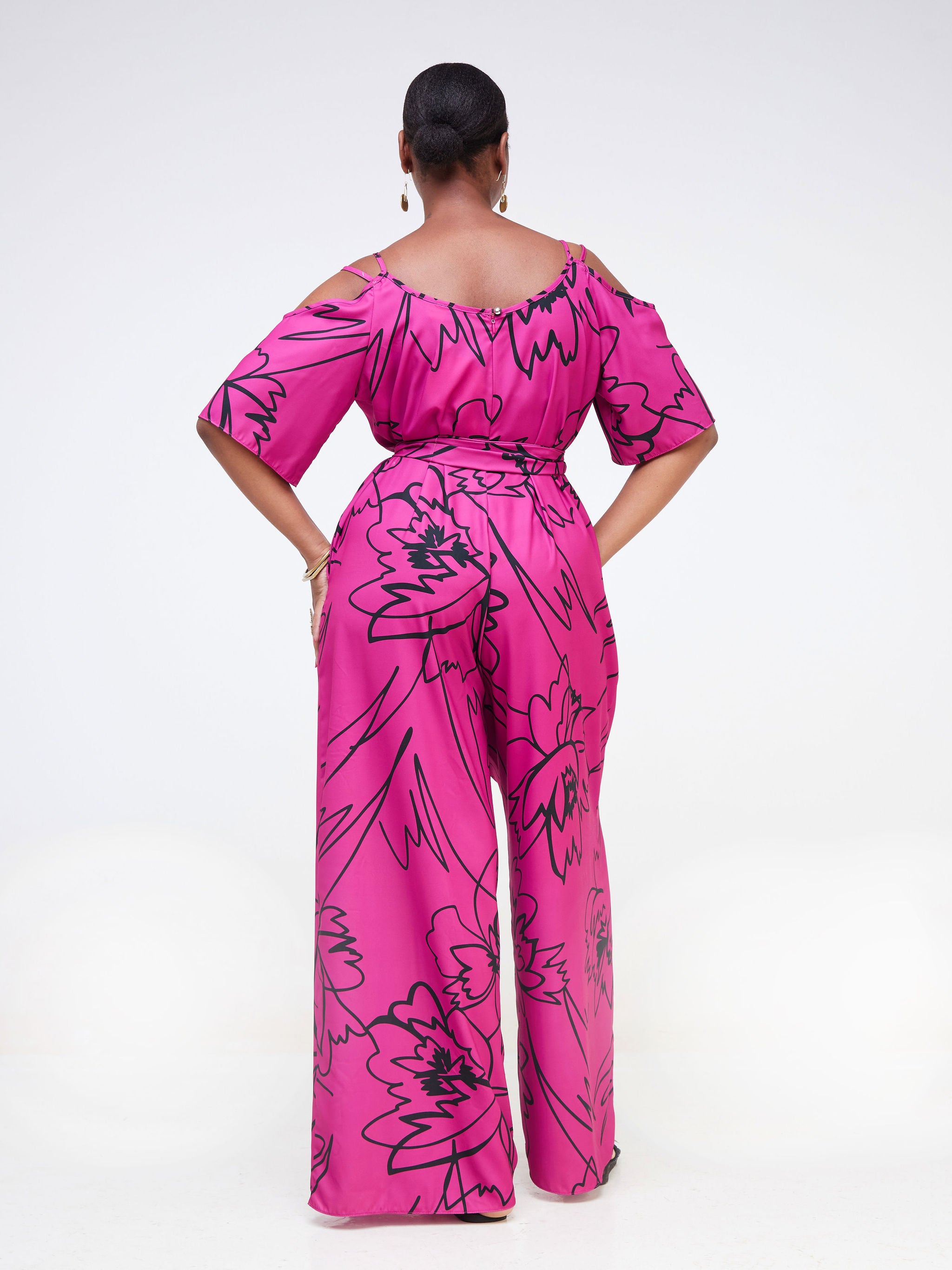 Vivo Dali Strappy Shoulder Jumpsuit - Pink / Black Abstract Print