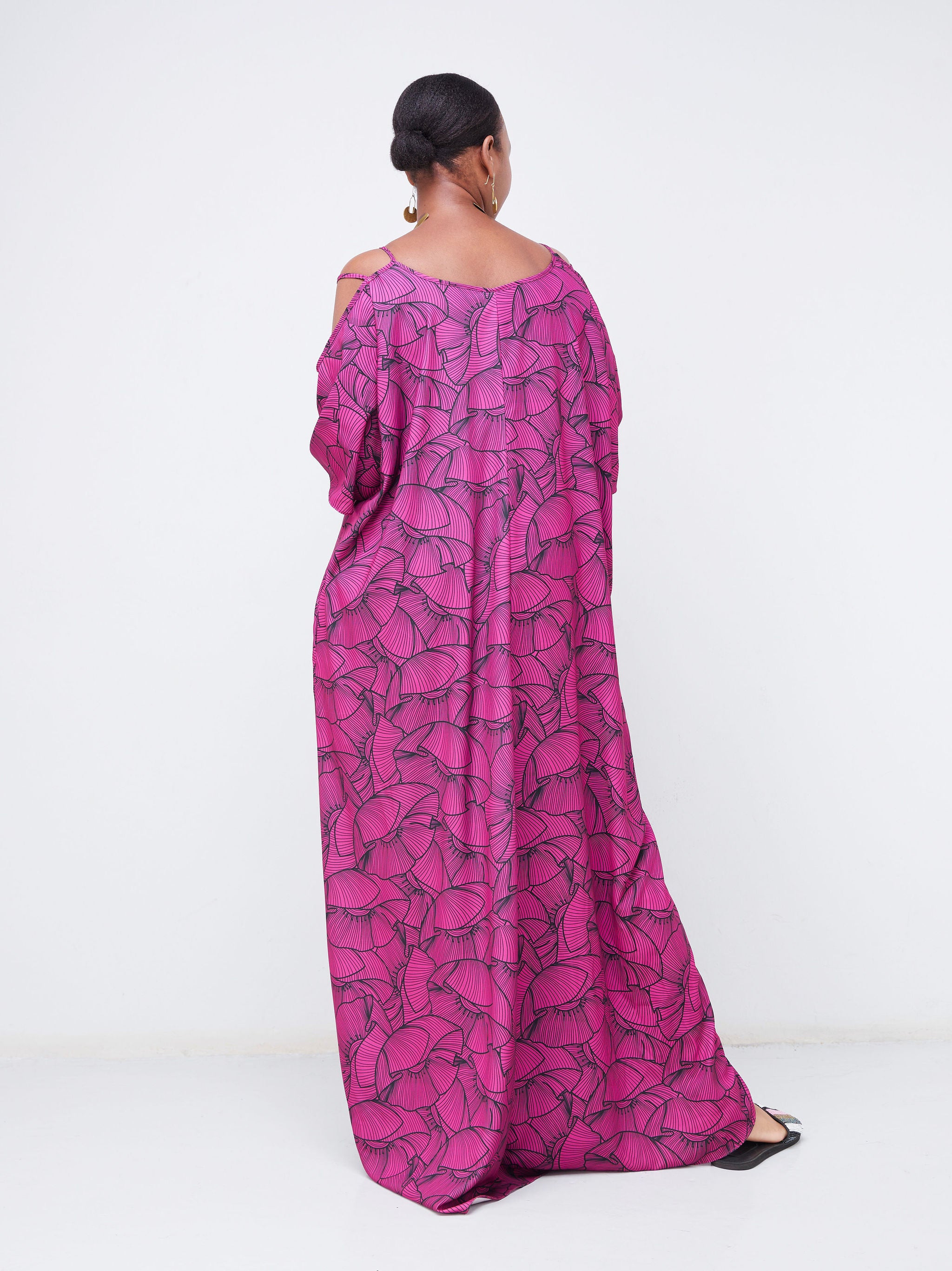 Vivo Dali Strappy Shoulder Tent Maxi Dress - Pink / Black Petal Print